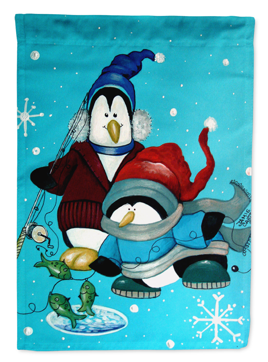 Somethin's Fishy Christmas Penguin  Garden Flag Mailbox Decorative Yard Banner Outside Patio Artwork for Flower Beds, Garden Size, Multicolor
