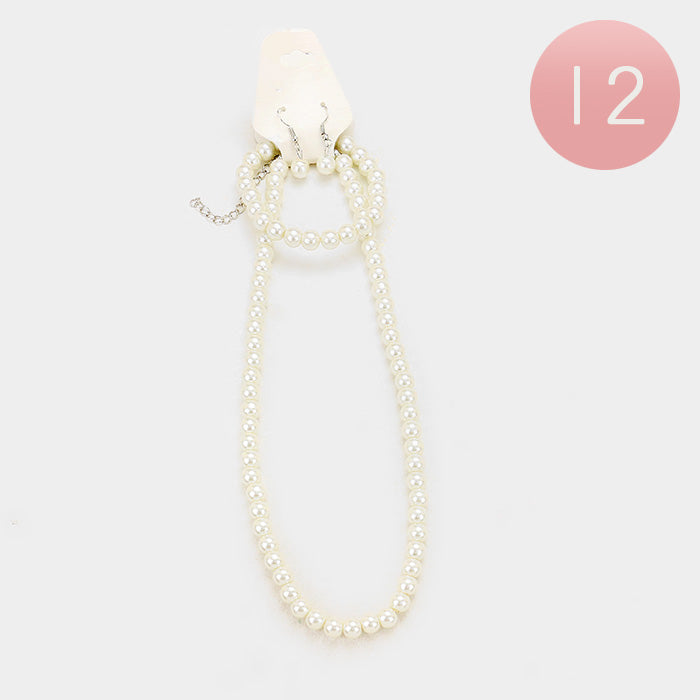 12PCS - Faux Pearl Necklace Set