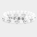 2PCS - LOVE Pearl Metal Ball Stretch Message Bracelets