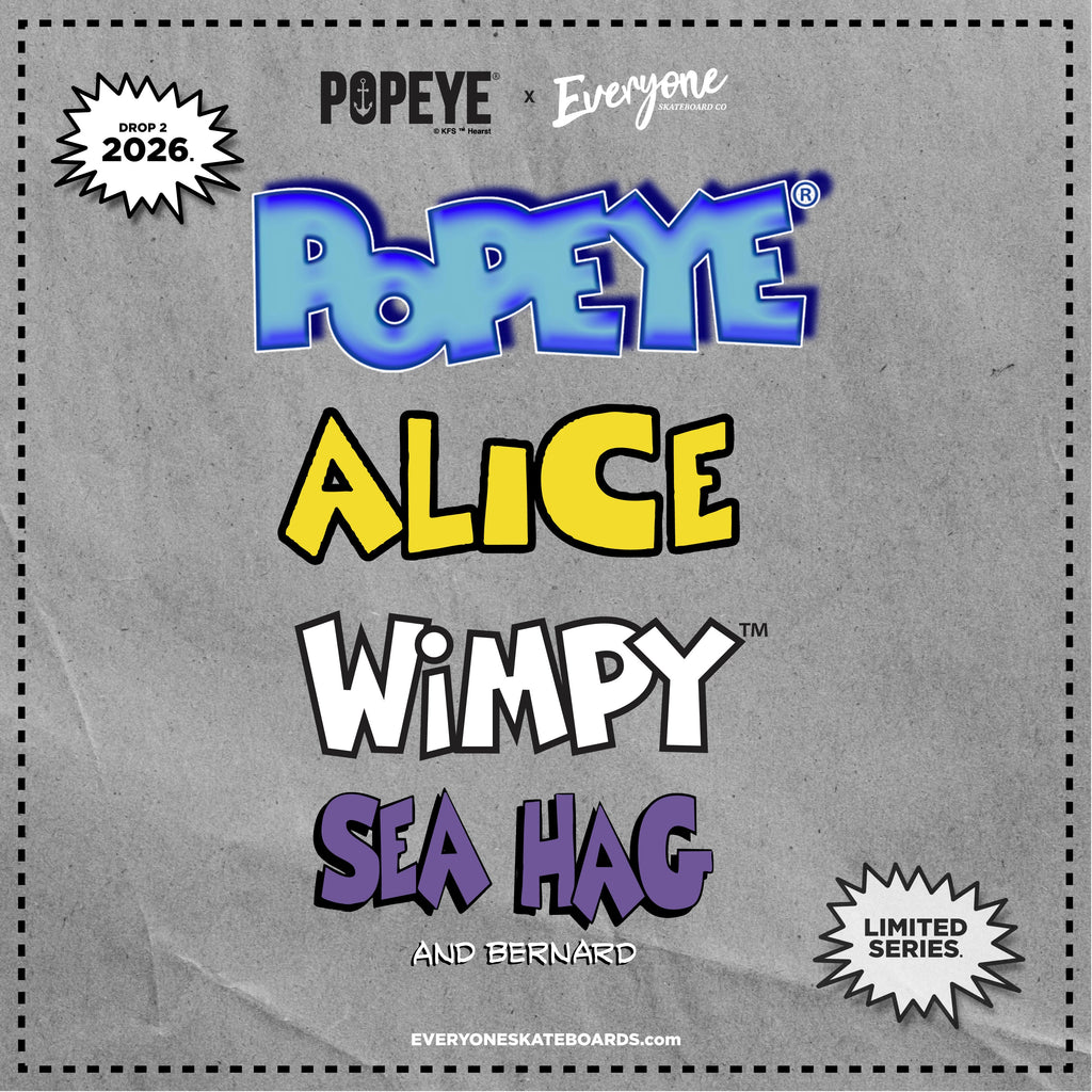 *Pre-Order* Everyone Skateboards Co x Popeye Comics SEA HAG RIPE TOMATO 9.5" Skateboard Deck