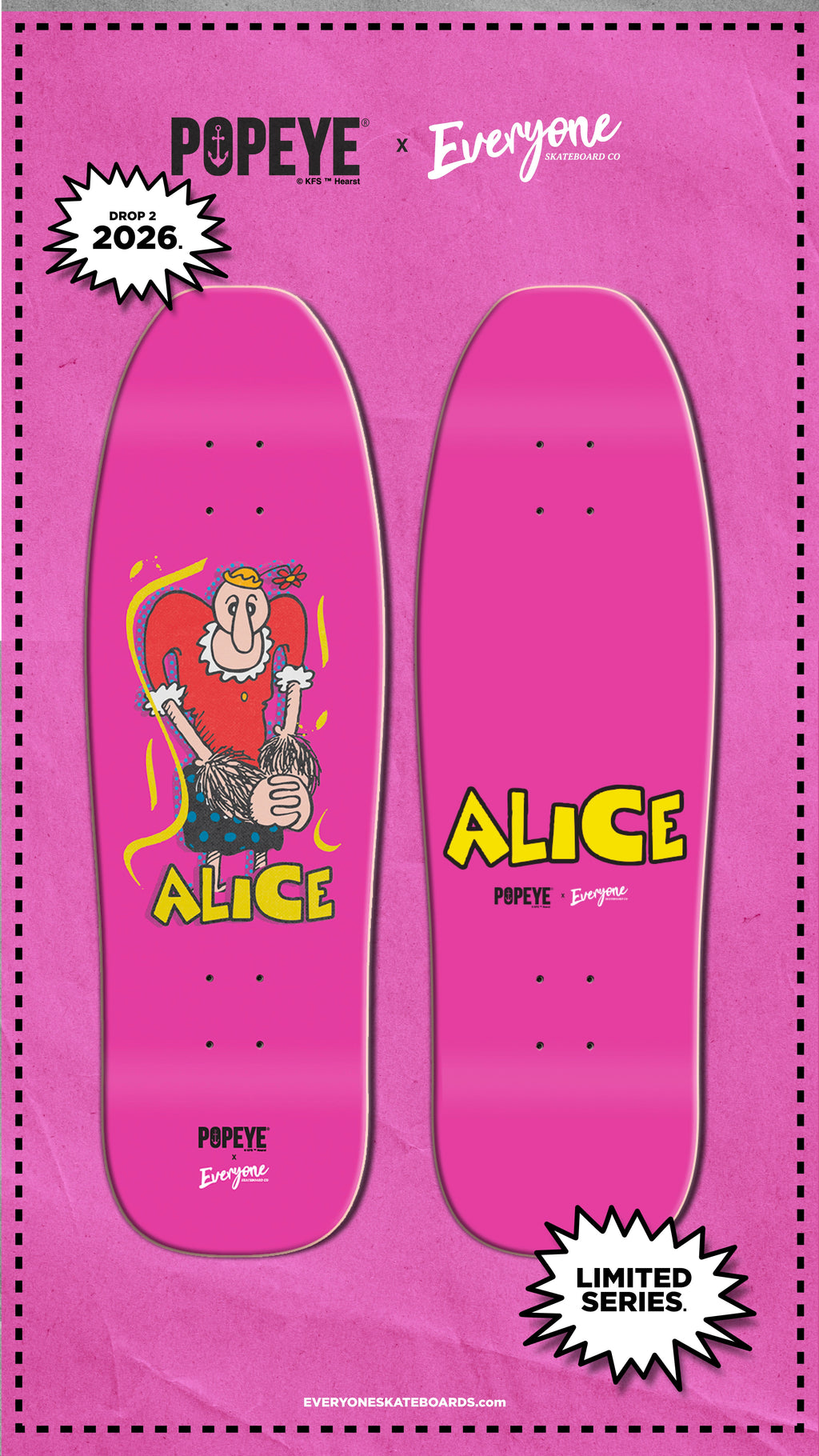 *Pre-Order* Everyone Skateboards Co x Popeye Comics Alice The Goon Returns 9.5" Skateboard Deck