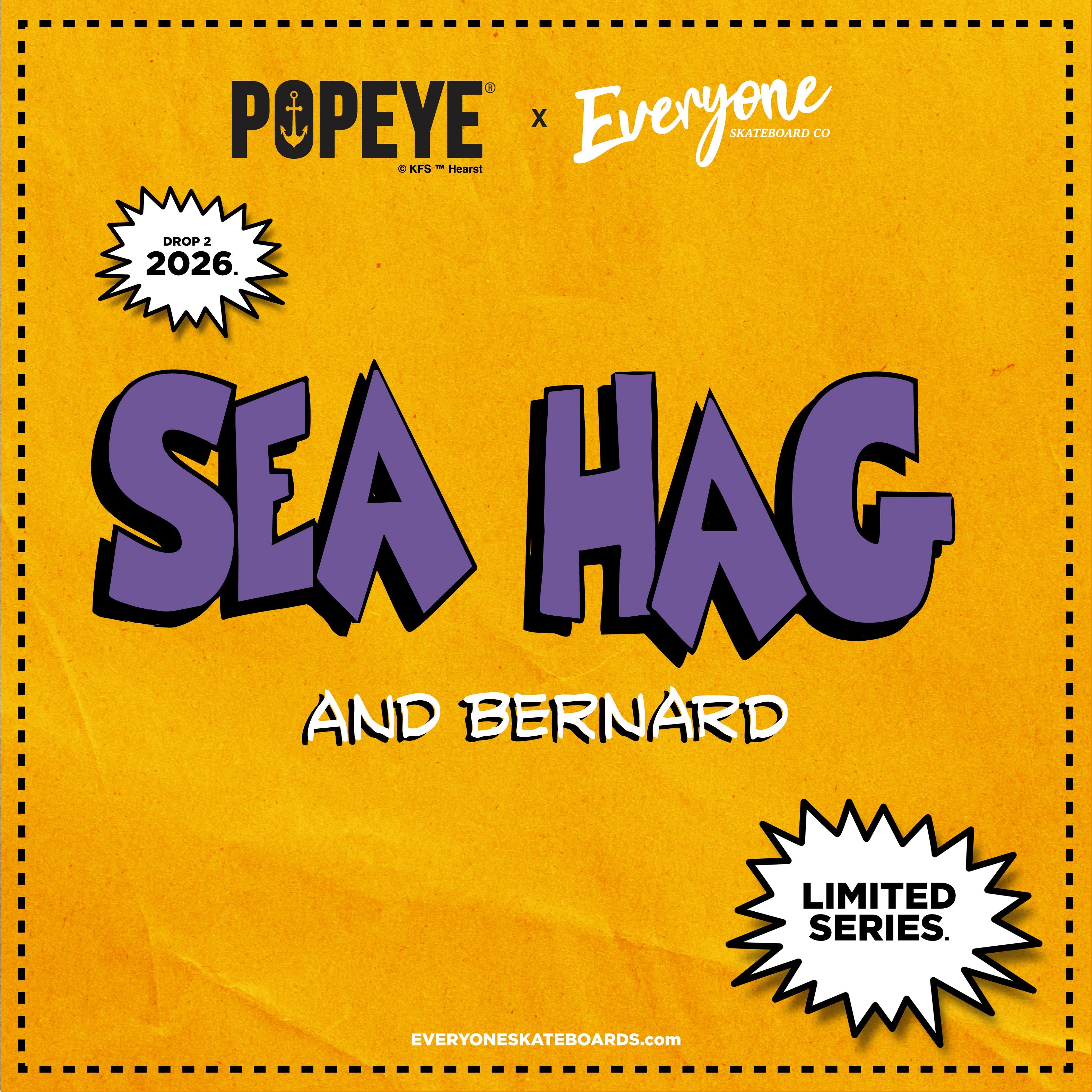 *Pre-Order* Everyone Skateboards Co x Popeye Comics SEA HAG RIPE TOMATO 9.5" Skateboard Deck