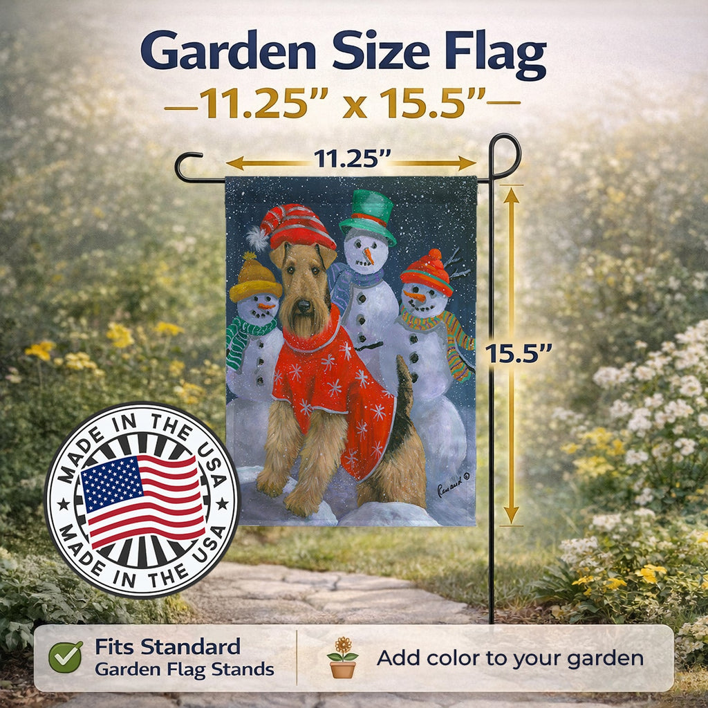 Airedale Snowpeople Christmas Garden Flag Mailbox Decorative Yard Banner Outside Patio Artwork for Flower Beds, Garden Size, Multicolor