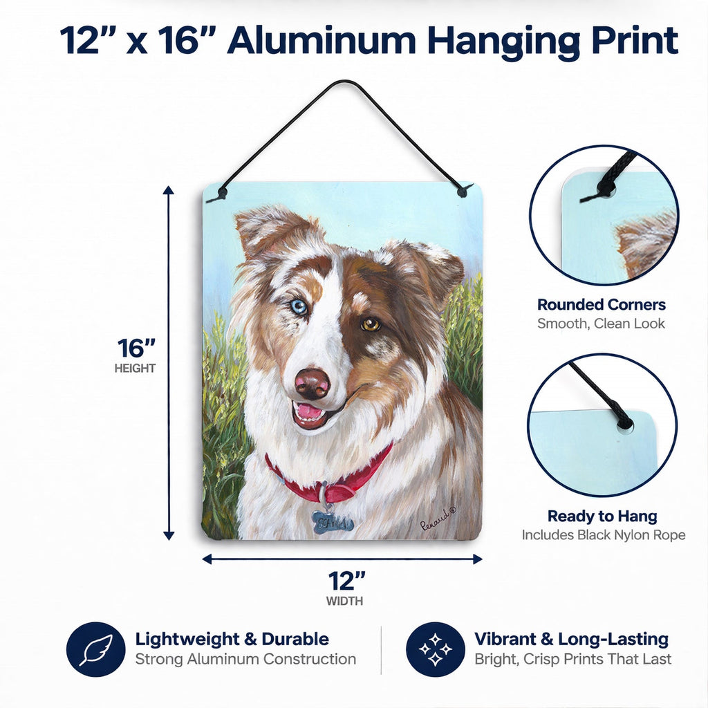 Australian Shepherd Scarlet Wall or Door Hanging Prints Aluminum Metal Sign Kitchen Wall Bar Bathroom Plaque Home Decor Front Door Plaque, 12x16, Multicolor