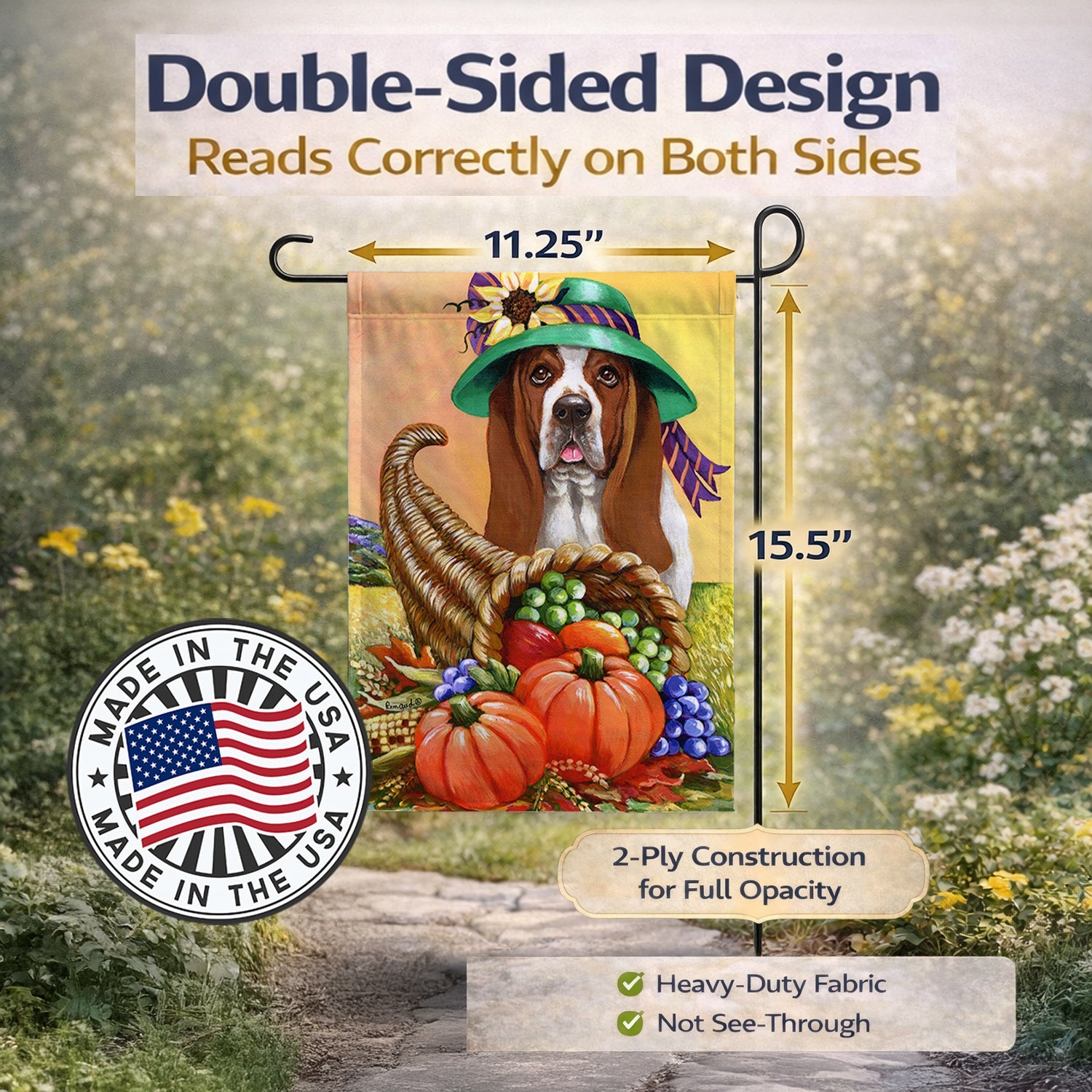 Basset Hound Autumn Garden Flag Mailbox Decorative Yard Banner Outside Patio Artwork for Flower Beds, Garden Size, Multicolor