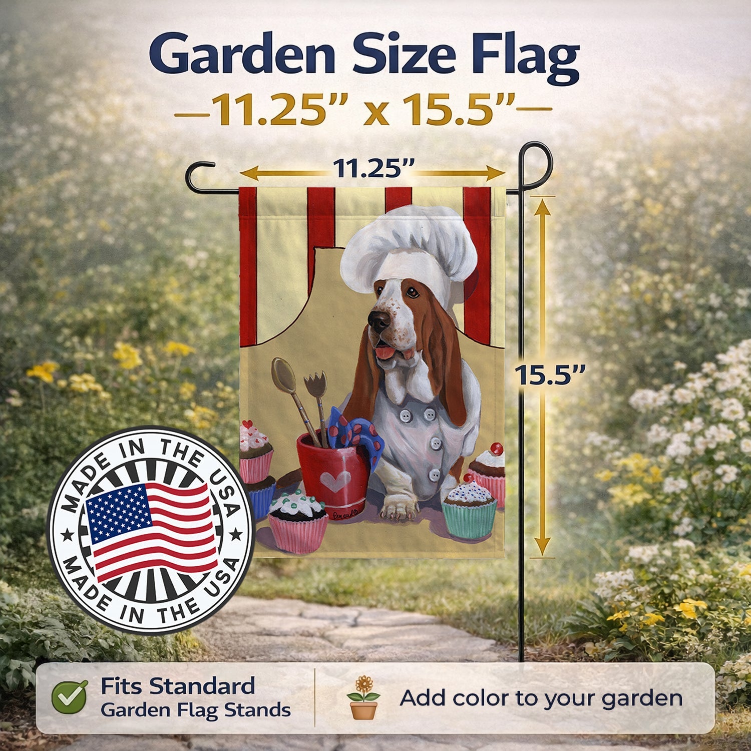 Basset Hound Cupcake Hound Garden Flag Mailbox Decorative Yard Banner Outside Patio Artwork for Flower Beds, Garden Size, Multicolor