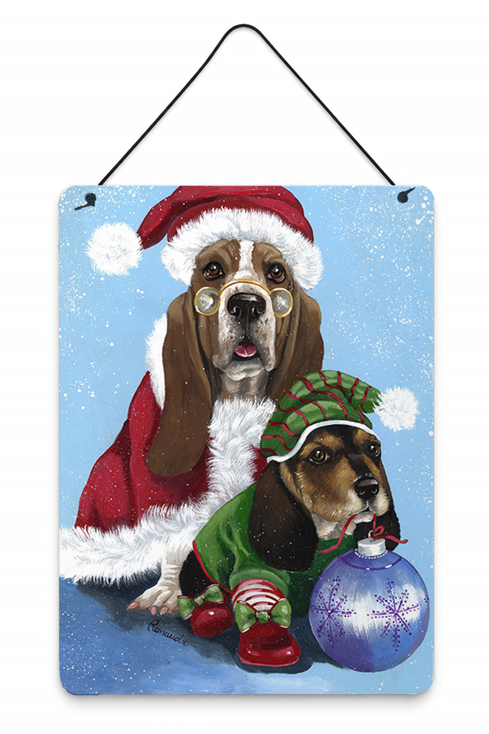 Basset Hound Santa Christmas Wall or Door Hanging Prints Aluminum Metal Sign Kitchen Wall Bar Bathroom Plaque Home Decor Front Door Plaque, 12x16, Multicolor