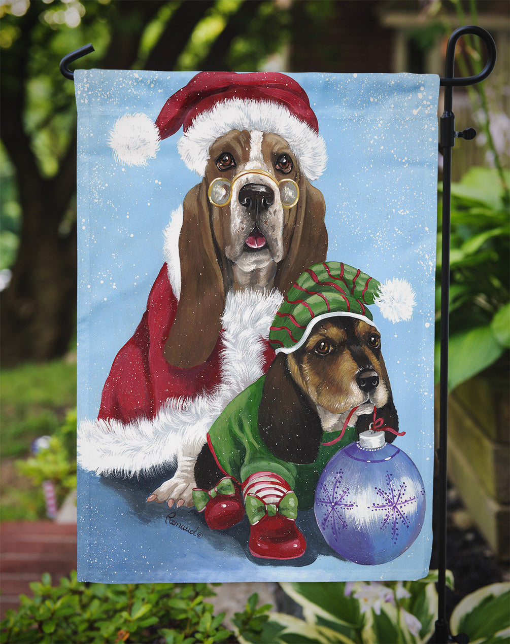 Basset Hound Santa Christmas Garden Flag Mailbox Decorative Yard Banner Outside Patio Artwork for Flower Beds, Garden Size, Multicolor
