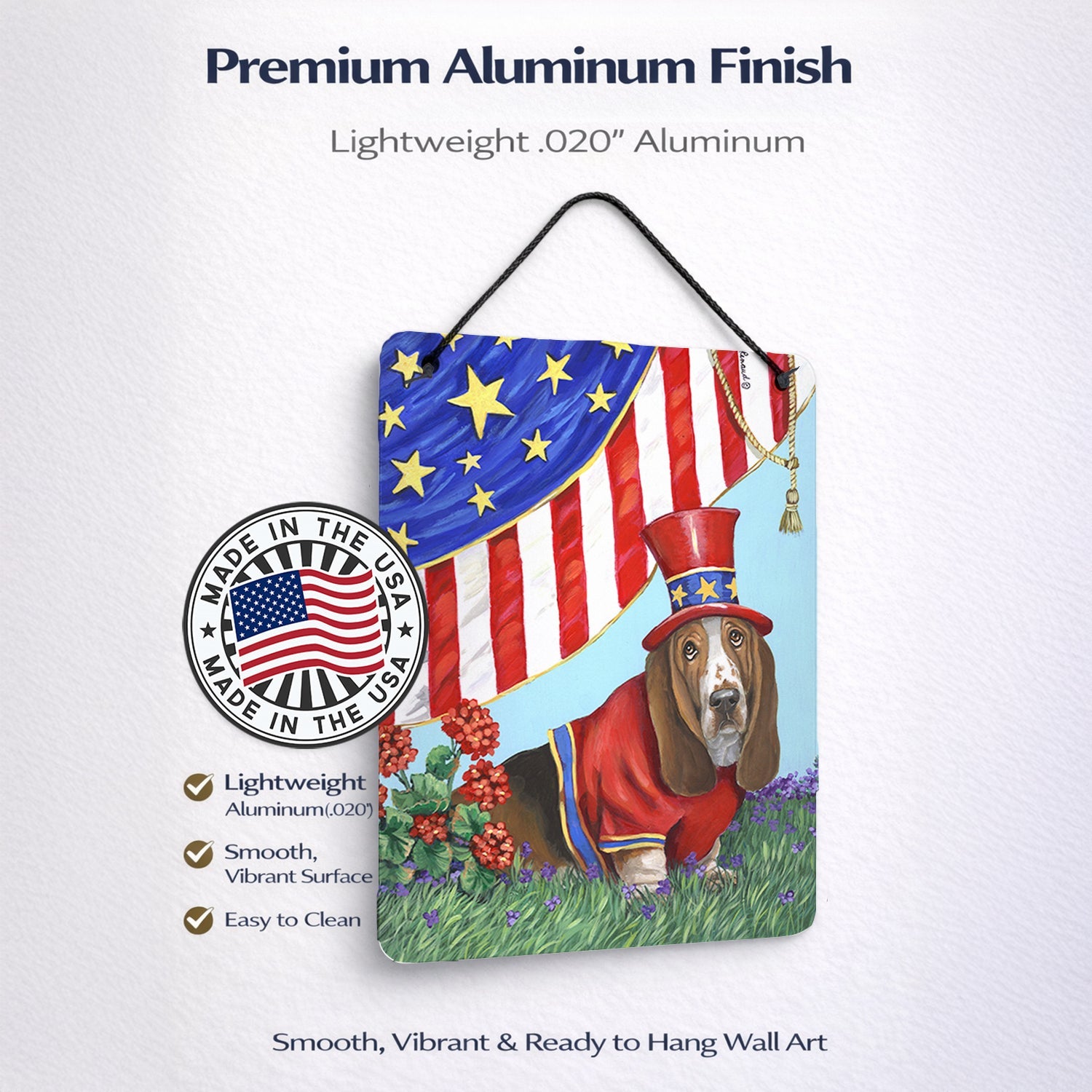 Basset Hound USA Wall or Door Hanging Prints Aluminum Metal Sign Kitchen Wall Bar Bathroom Plaque Home Decor Front Door Plaque, 12x16, Multicolor