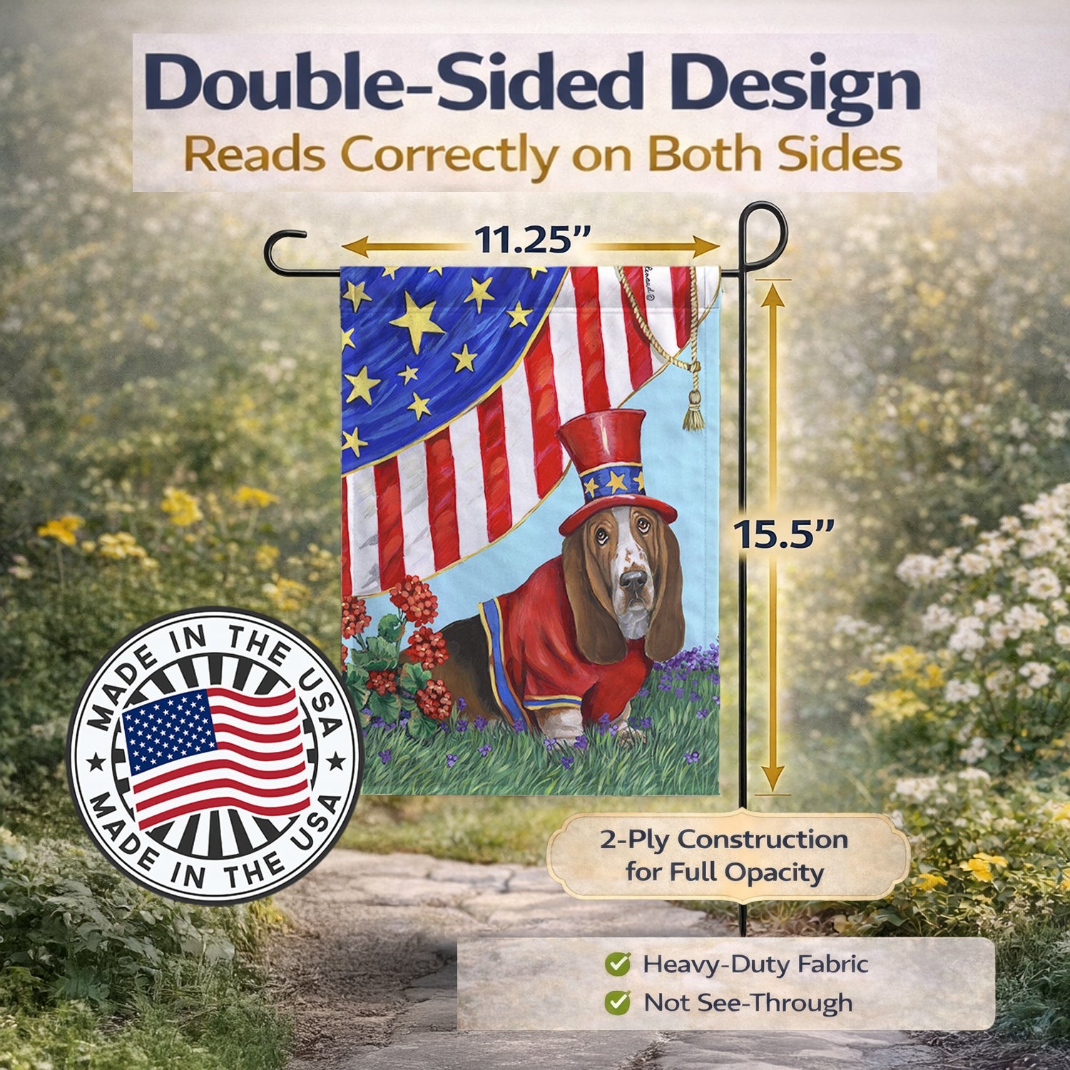 Basset Hound USA Garden Flag Mailbox Decorative Yard Banner Outside Patio Artwork for Flower Beds, Garden Size, Multicolor