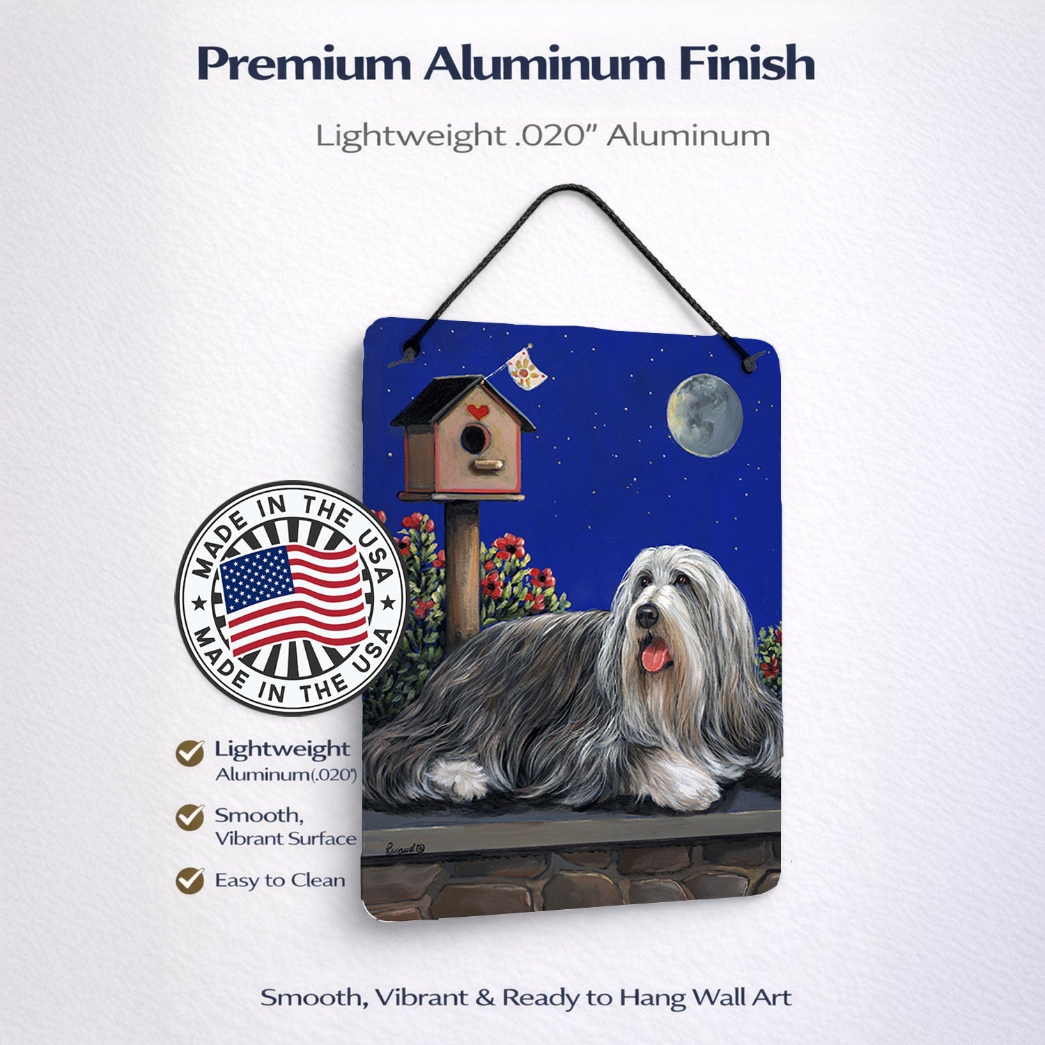 Bearded Collie Moon shine Wall or Door Hanging Prints Aluminum Metal Sign Kitchen Wall Bar Bathroom Plaque Home Decor Front Door Plaque, 12x16, Multicolor