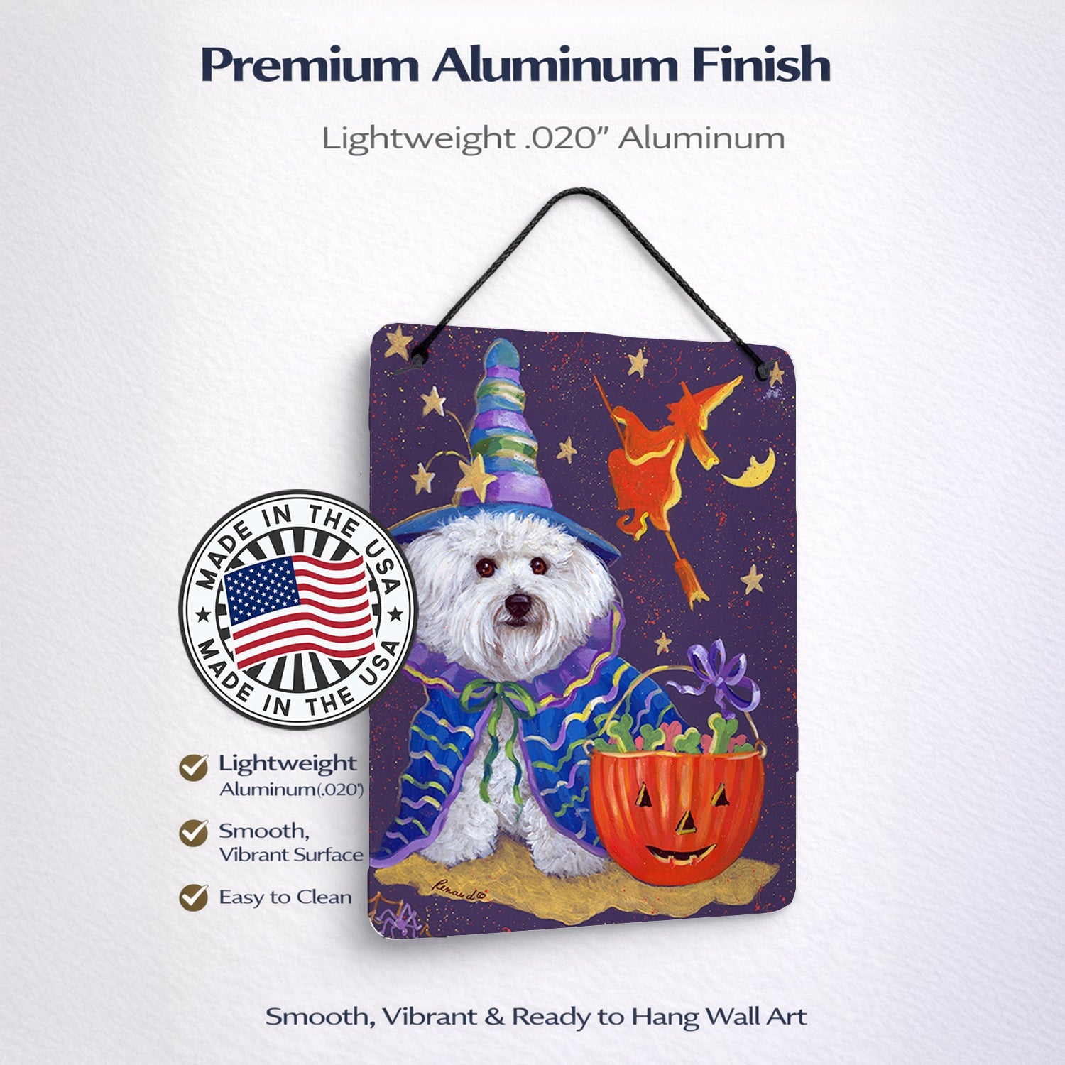 Bichon Frise Boo Halloween Wall or Door Hanging Prints Aluminum Metal Sign Kitchen Wall Bar Bathroom Plaque Home Decor Front Door Plaque, 12x16, Multicolor