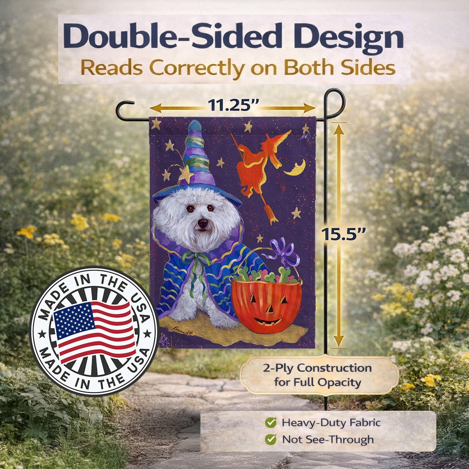 Bichon Frise Boo Halloween Garden Flag Mailbox Decorative Yard Banner Outside Patio Artwork for Flower Beds, Garden Size, Multicolor
