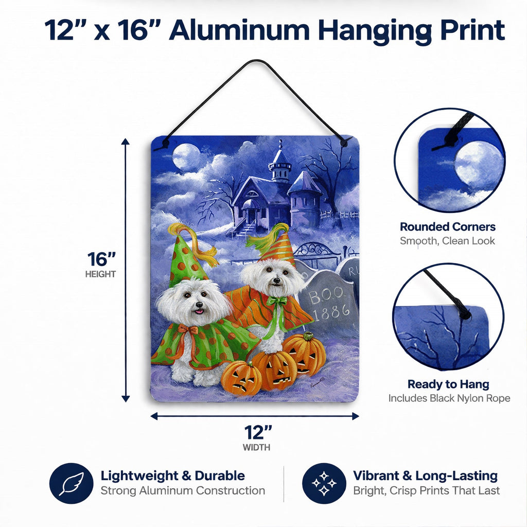 Bichon Frise Halloween Haunted House Wall or Door Hanging Prints Aluminum Metal Sign Kitchen Wall Bar Bathroom Plaque Home Decor Front Door Plaque, 12x16, Multicolor