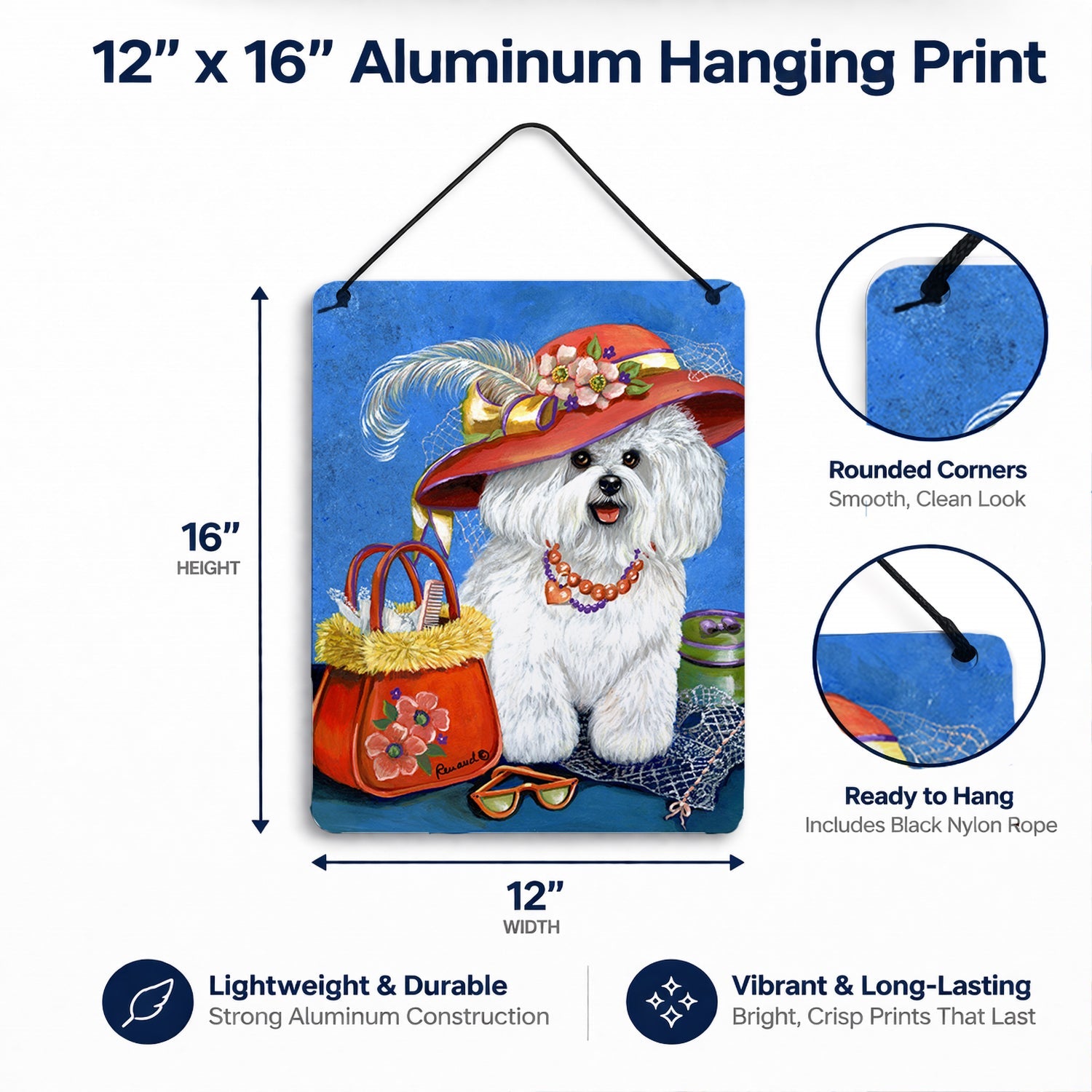 Bichon Frise Mademoiselle Wall or Door Hanging Prints Aluminum Metal Sign Kitchen Wall Bar Bathroom Plaque Home Decor Front Door Plaque, 12x16, Multicolor
