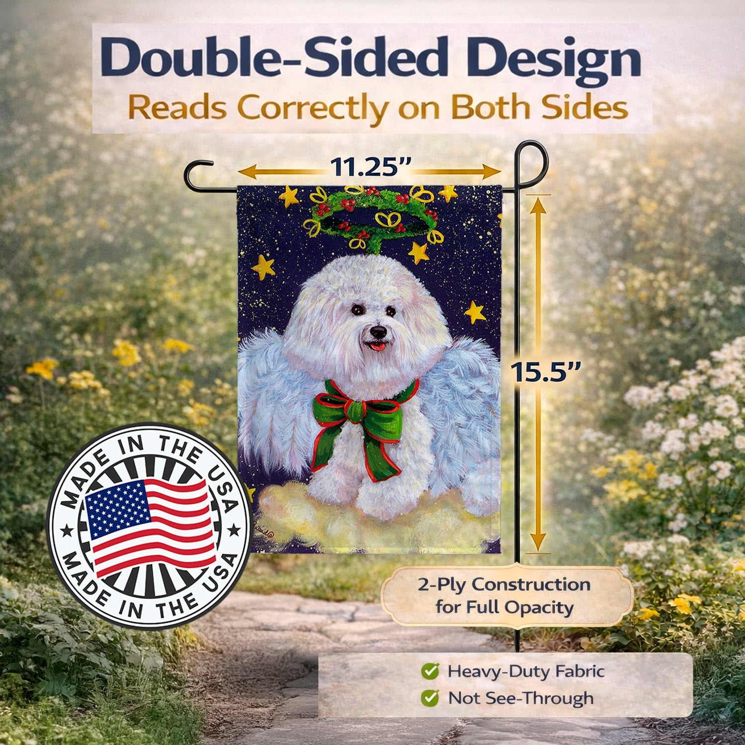 Bichon Frise Christmas Angel Garden Flag Mailbox Decorative Yard Banner Outside Patio Artwork for Flower Beds, Garden Size, Multicolor
