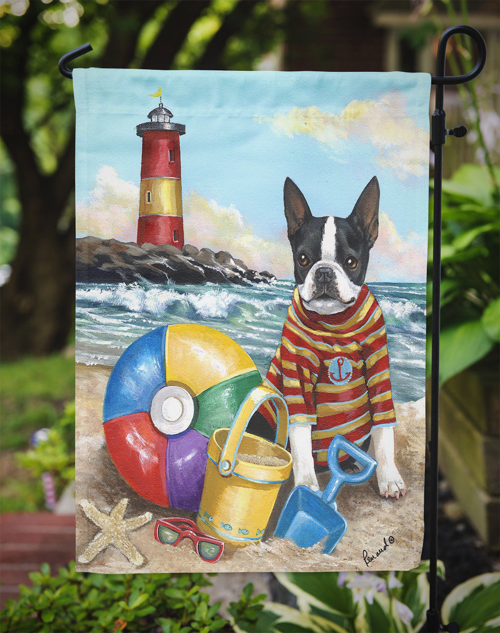 Boston Terrier Beach Baby Garden Flag Mailbox Decorative Yard Banner Outside Patio Artwork for Flower Beds, Garden Size, Multicolor