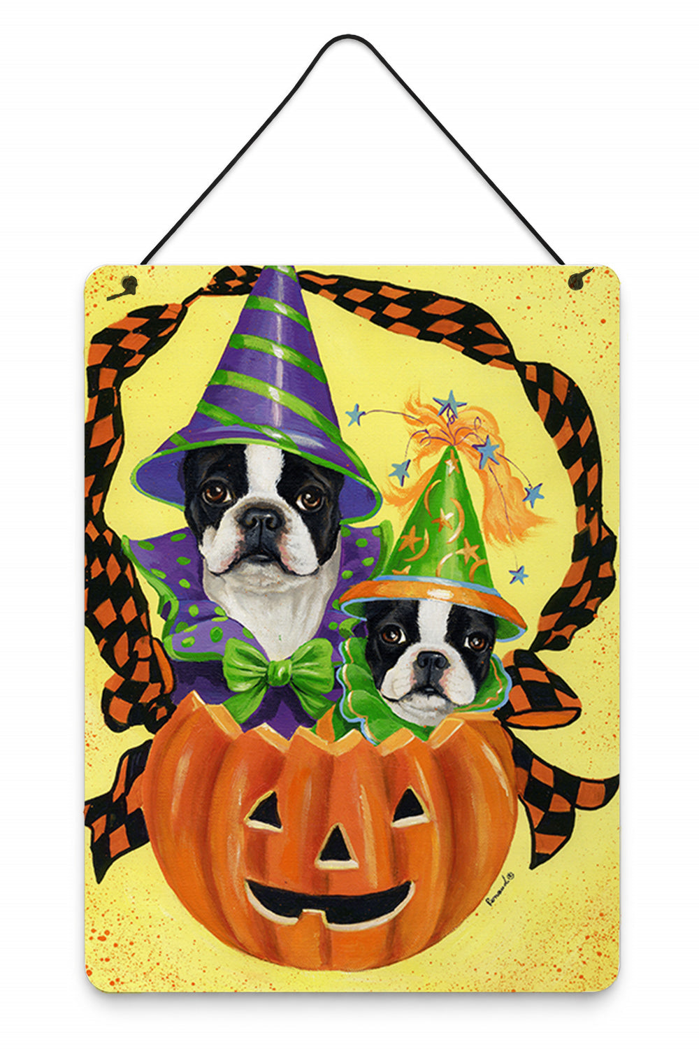 Boston Terrier Halloweenies Wall or Door Hanging Prints Aluminum Metal Sign Kitchen Wall Bar Bathroom Plaque Home Decor Front Door Plaque, 12x16, Multicolor