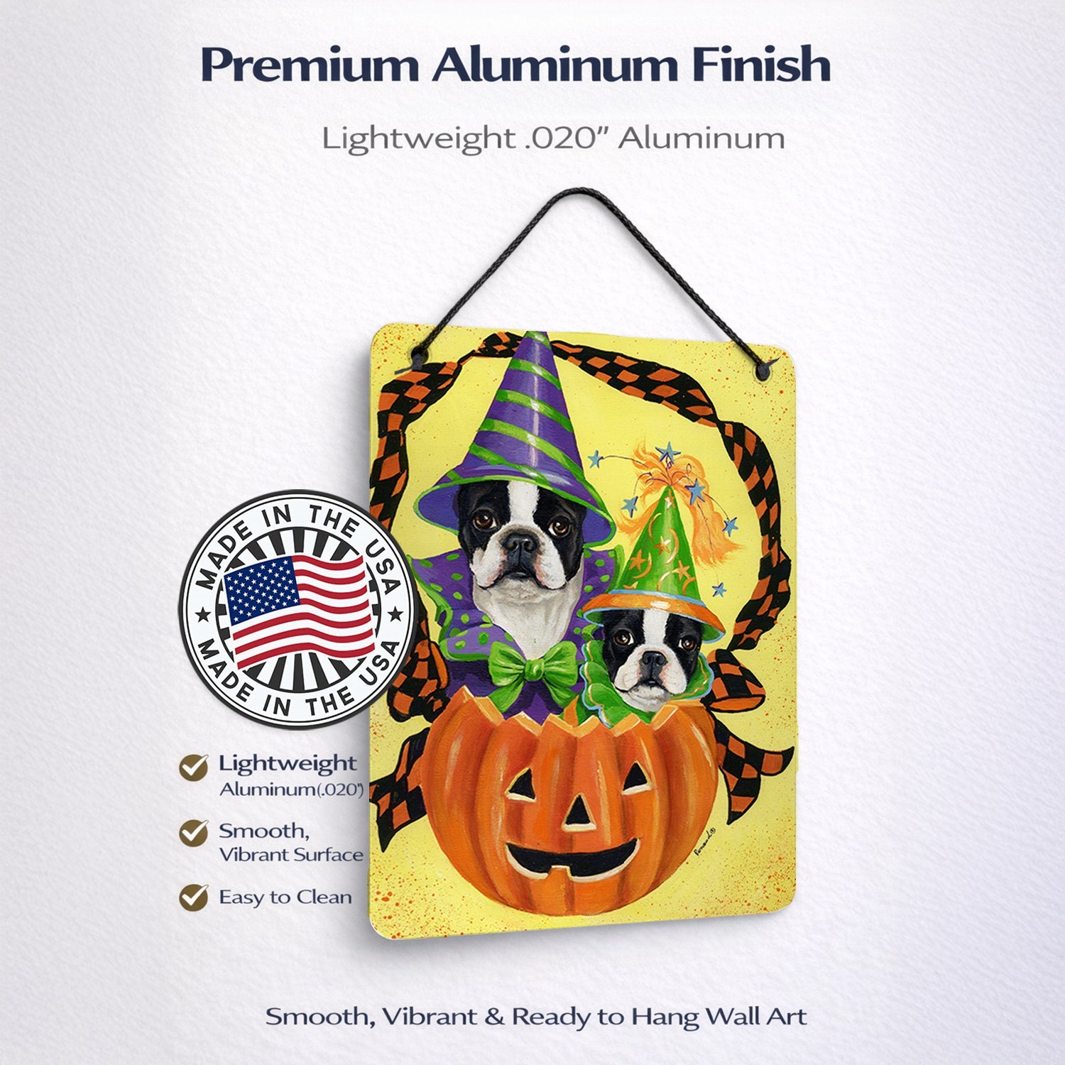 Boston Terrier Halloweenies Wall or Door Hanging Prints Aluminum Metal Sign Kitchen Wall Bar Bathroom Plaque Home Decor Front Door Plaque, 12x16, Multicolor