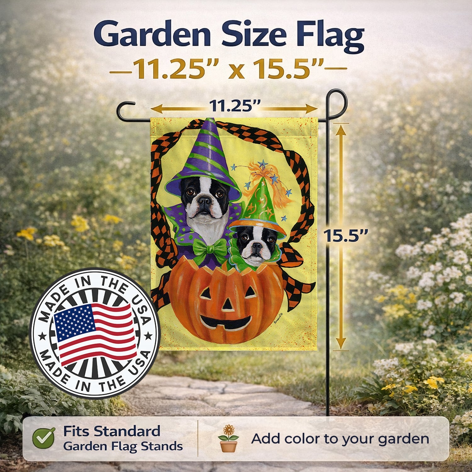 Boston Terrier Halloweenies Garden Flag Mailbox Decorative Yard Banner Outside Patio Artwork for Flower Beds, Garden Size, Multicolor