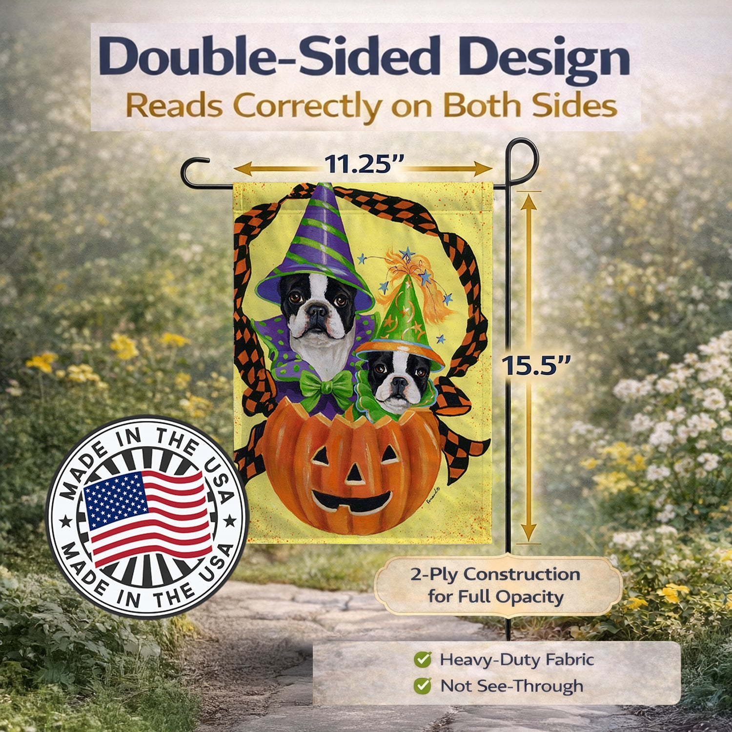 Boston Terrier Halloweenies Garden Flag Mailbox Decorative Yard Banner Outside Patio Artwork for Flower Beds, Garden Size, Multicolor