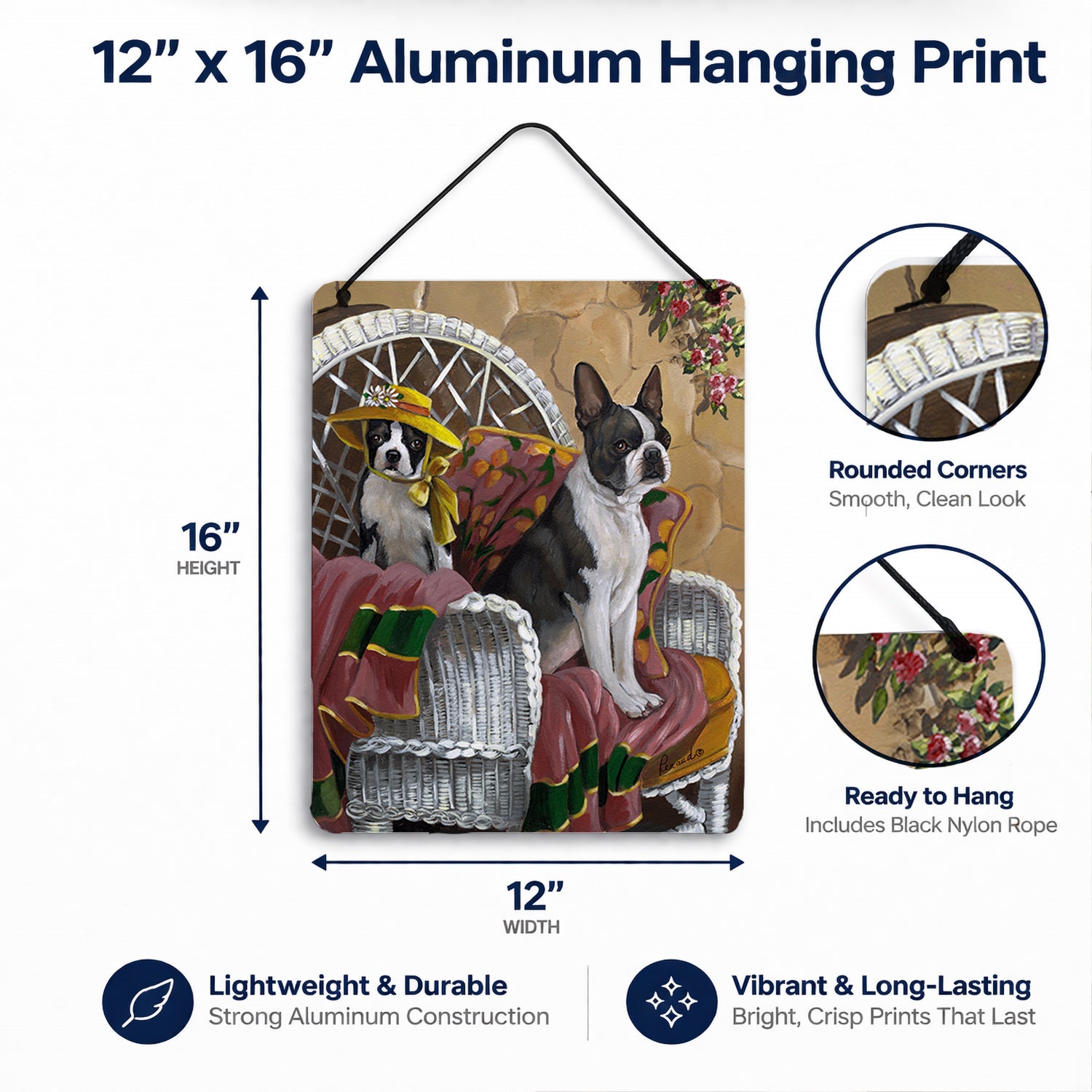 Boston Terrier Patio Gems Wall or Door Hanging Prints Aluminum Metal Sign Kitchen Wall Bar Bathroom Plaque Home Decor Front Door Plaque, 12x16, Multicolor