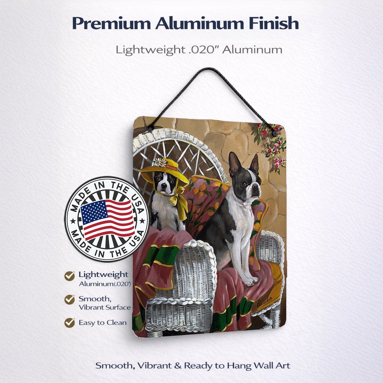 Boston Terrier Patio Gems Wall or Door Hanging Prints Aluminum Metal Sign Kitchen Wall Bar Bathroom Plaque Home Decor Front Door Plaque, 12x16, Multicolor