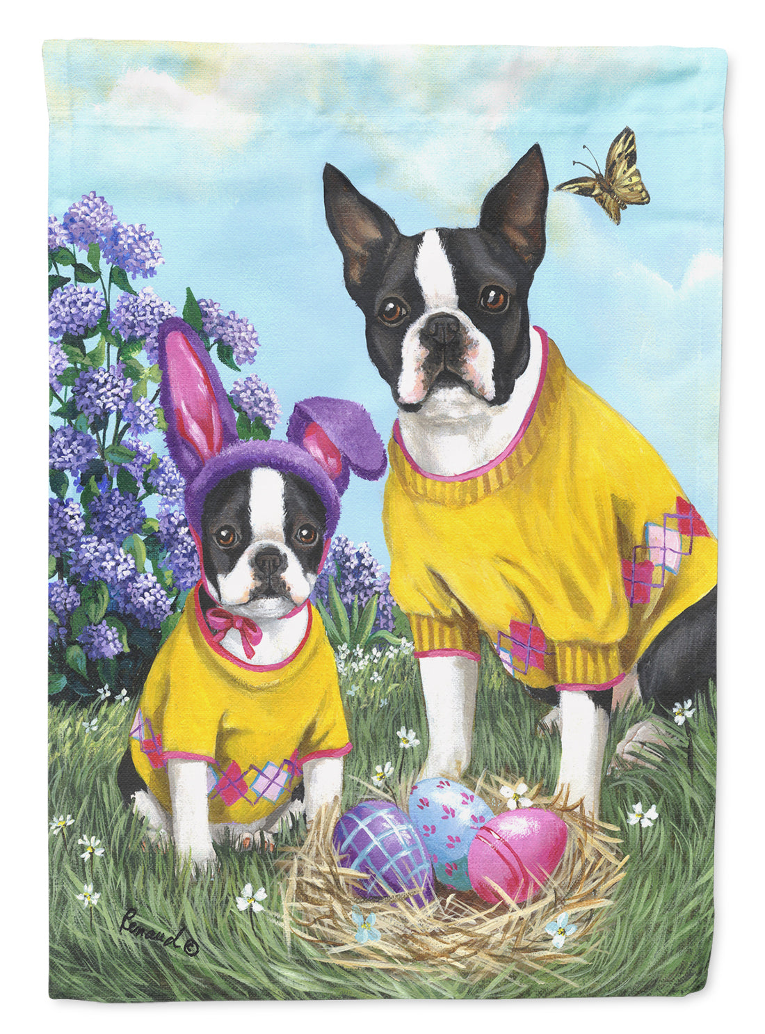 Boston Terrier Easter Bunny Garden Flag Mailbox Decorative Yard Banner Outside Patio Artwork for Flower Beds, Garden Size, Multicolor