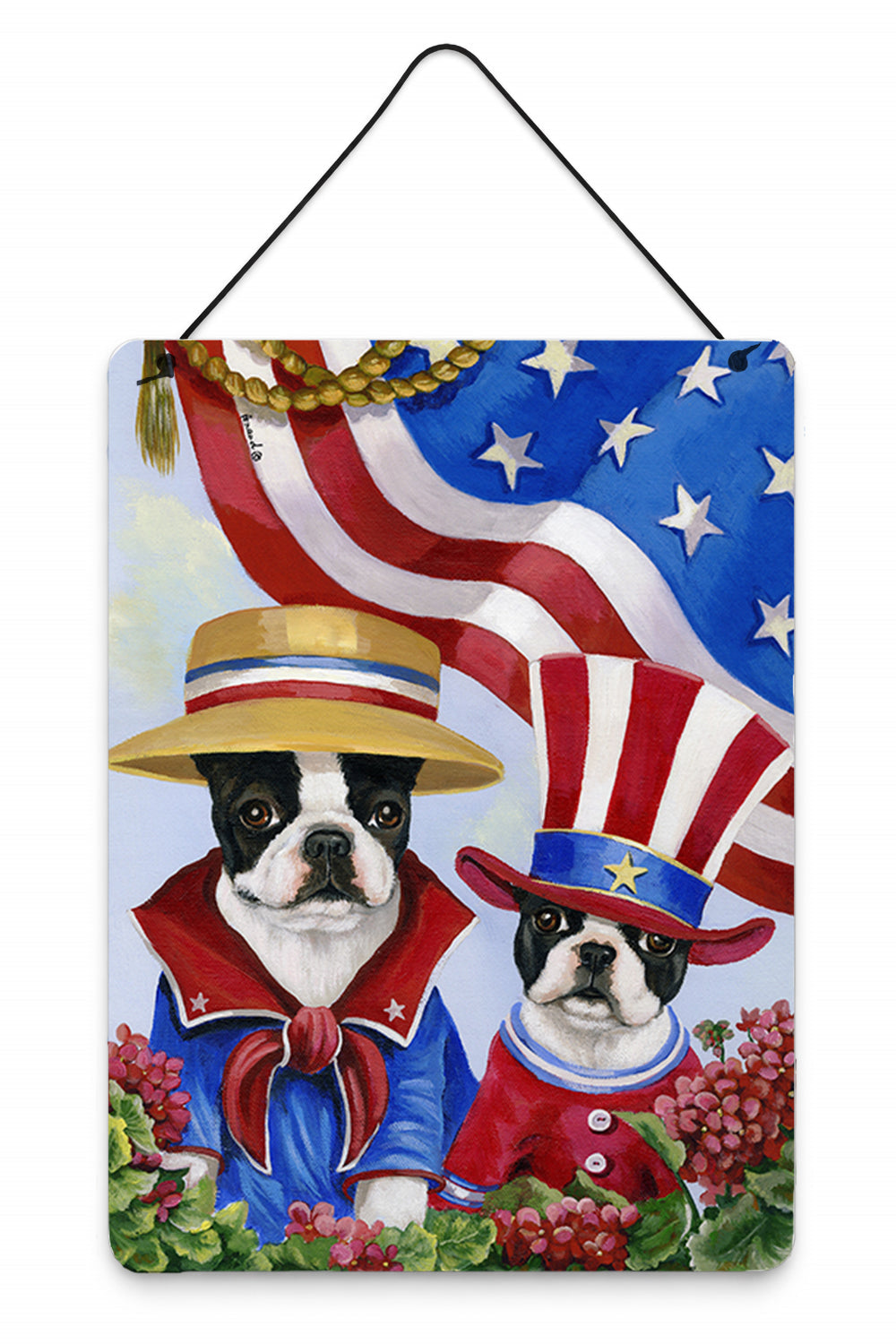 Boston Terrier USA Wall or Door Hanging Prints Aluminum Metal Sign Kitchen Wall Bar Bathroom Plaque Home Decor Front Door Plaque, 12x16, Multicolor