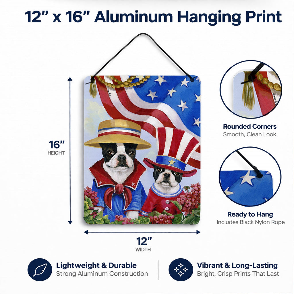 Boston Terrier USA Wall or Door Hanging Prints Aluminum Metal Sign Kitchen Wall Bar Bathroom Plaque Home Decor Front Door Plaque, 12x16, Multicolor