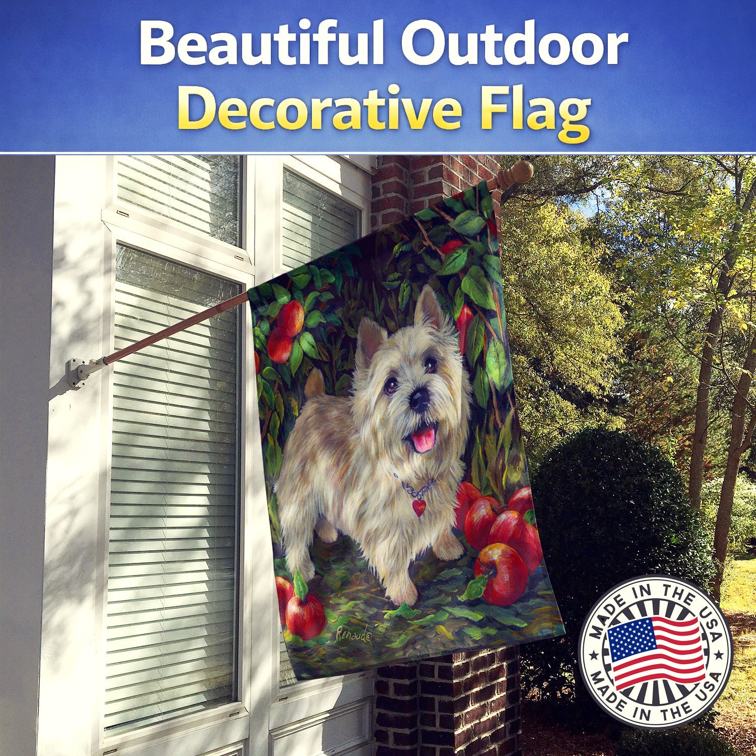 Cairn Terrier Apples House Flag 28x40 Porch Sleeve Pole Decorative Outside Yard Banner Artwork Wall Hanging, Polyester