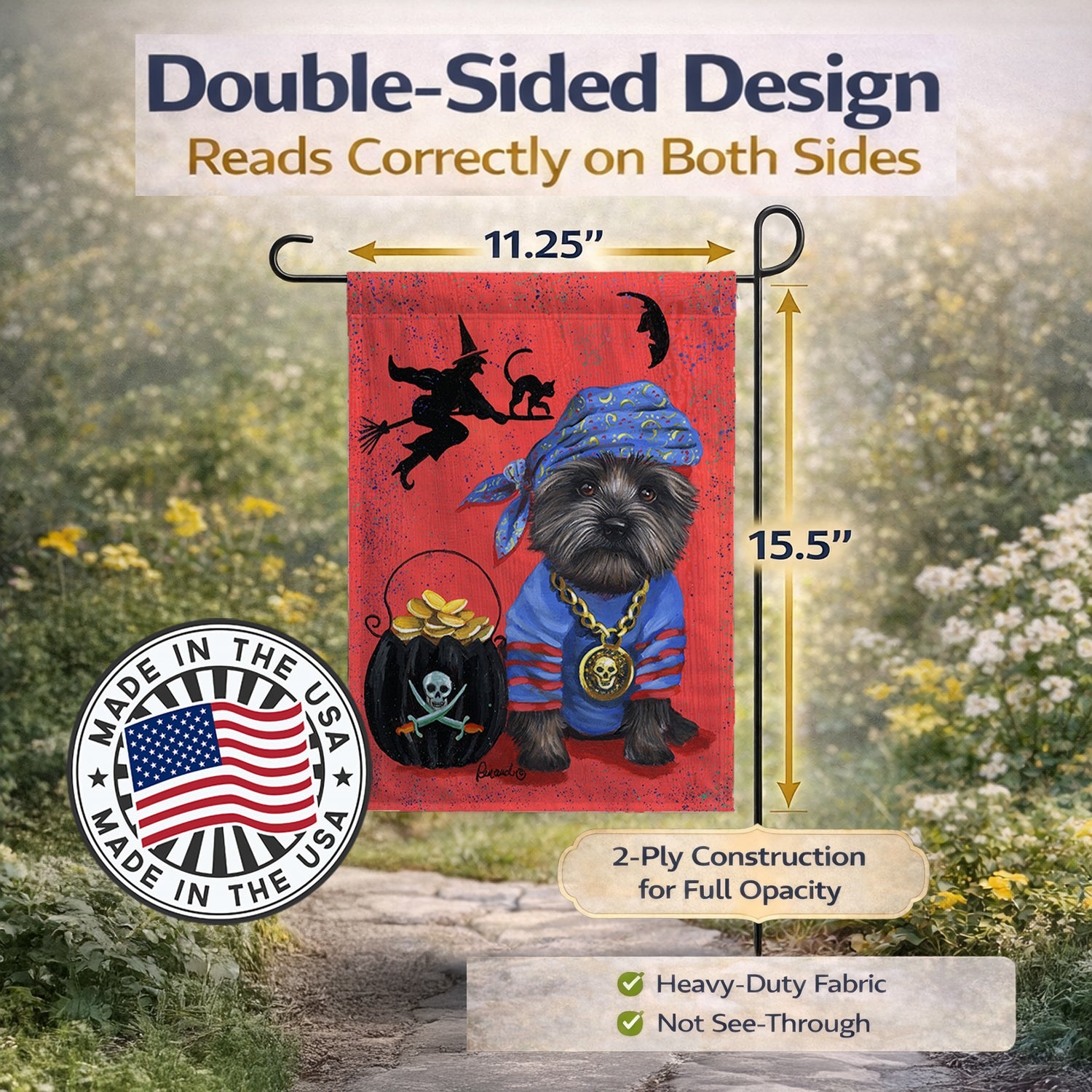 Cairn Terrier Black Pirate Halloween Garden Flag Mailbox Decorative Yard Banner Outside Patio Artwork for Flower Beds, Garden Size, Multicolor