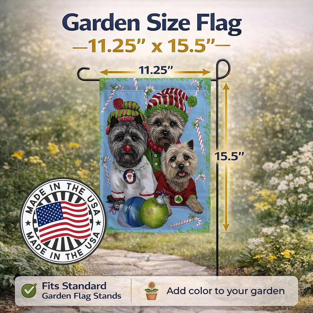 Cairn Terrier Christmas Elves Garden Flag Mailbox Decorative Yard Banner Outside Patio Artwork for Flower Beds, Garden Size, Multicolor