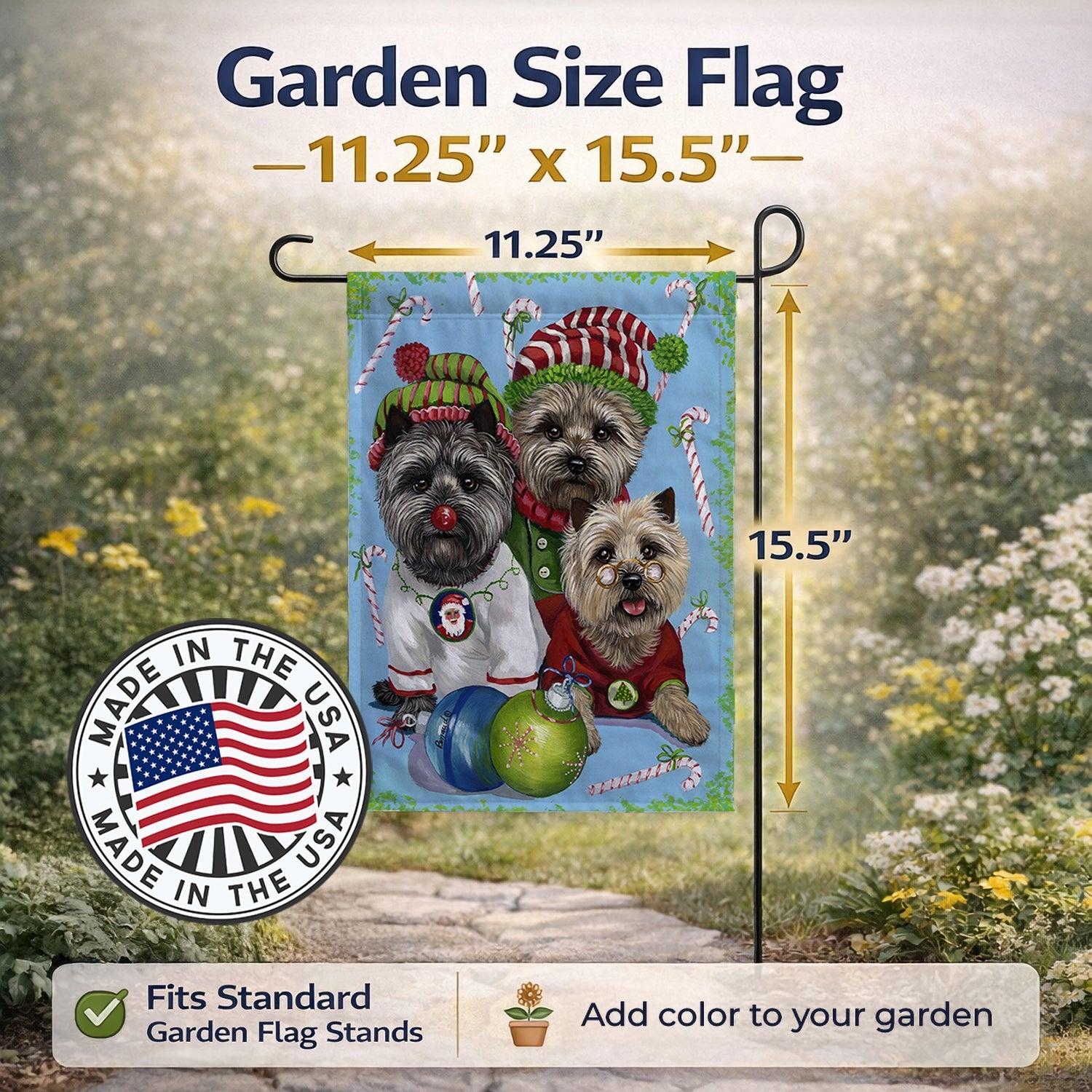 Cairn Terrier Christmas Elves Garden Flag Mailbox Decorative Yard Banner Outside Patio Artwork for Flower Beds, Garden Size, Multicolor