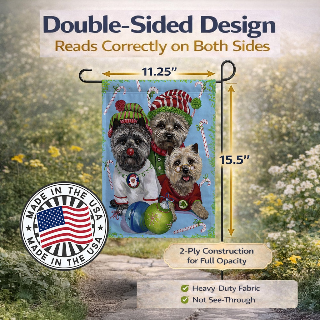 Cairn Terrier Christmas Elves Garden Flag Mailbox Decorative Yard Banner Outside Patio Artwork for Flower Beds, Garden Size, Multicolor