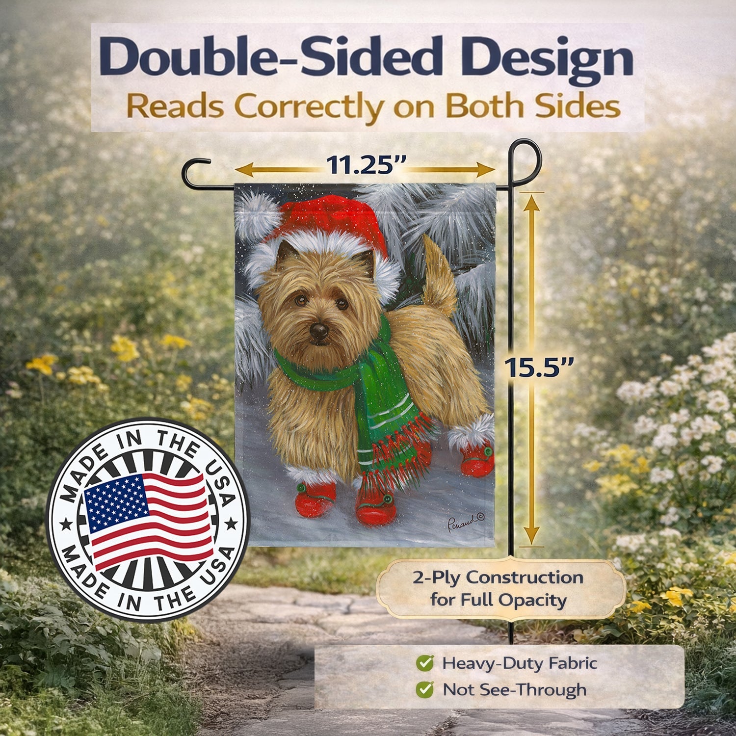 Cairn Terrier Christmas Red Boots Garden Flag Mailbox Decorative Yard Banner Outside Patio Artwork for Flower Beds, Garden Size, Multicolor