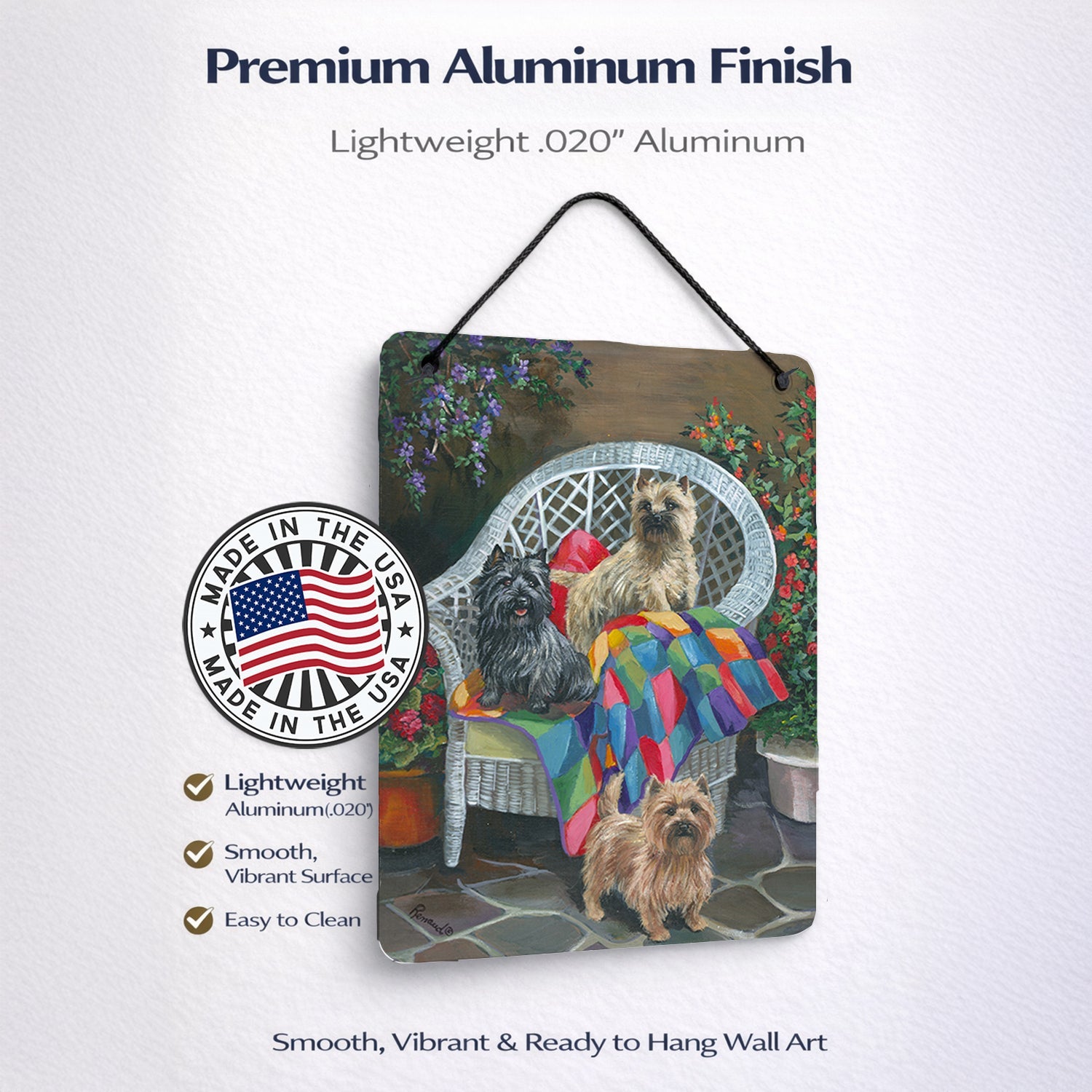Cairn Terrier Trio Wall or Door Hanging Prints Aluminum Metal Sign Kitchen Wall Bar Bathroom Plaque Home Decor Front Door Plaque, 12x16, Multicolor
