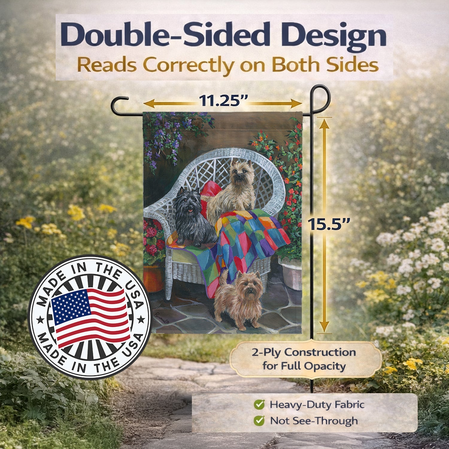 Cairn Terrier Trio Garden Flag Mailbox Decorative Yard Banner Outside Patio Artwork for Flower Beds, Garden Size, Multicolor