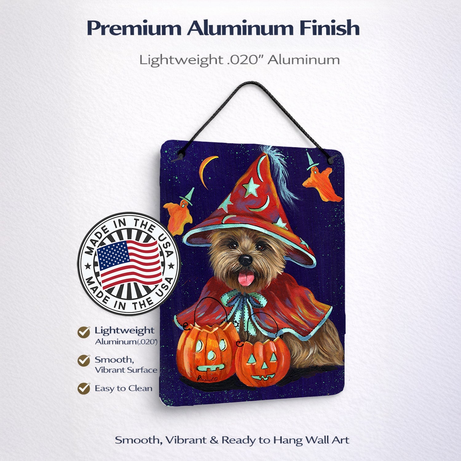 Cairn Terrier Halloween Witch Wall or Door Hanging Prints Aluminum Metal Sign Kitchen Wall Bar Bathroom Plaque Home Decor Front Door Plaque, 12x16, Multicolor
