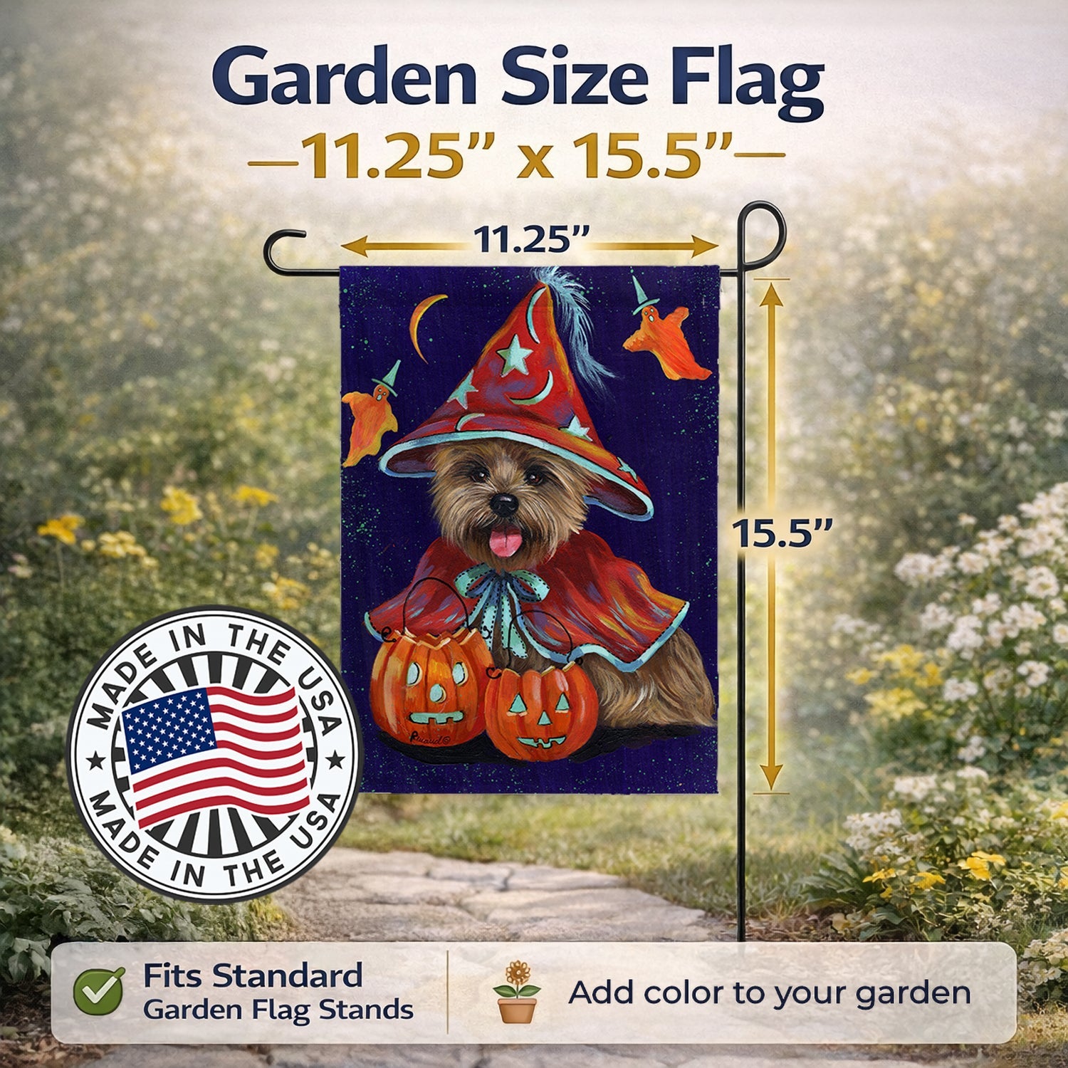 Cairn Terrier Halloween Witch Garden Flag Mailbox Decorative Yard Banner Outside Patio Artwork for Flower Beds, Garden Size, Multicolor
