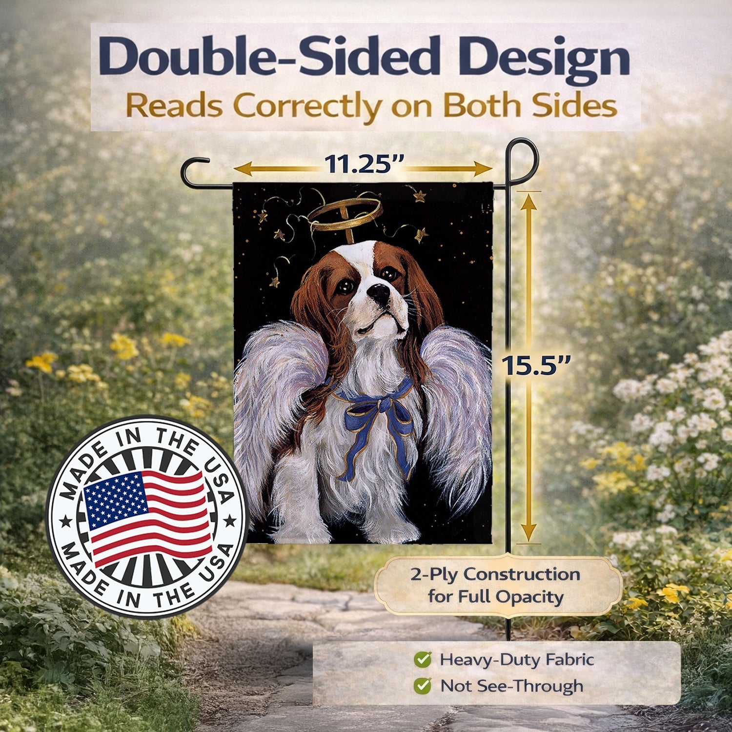 Cavalier Spaniel Christmas Angel Garden Flag Mailbox Decorative Yard Banner Outside Patio Artwork for Flower Beds, Garden Size, Multicolor
