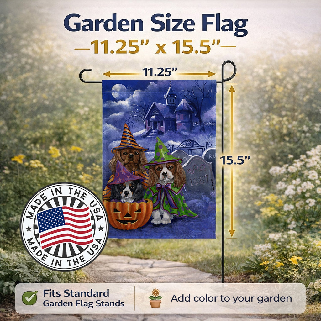 Cavalier Spaniel Halloween House Garden Flag Mailbox Decorative Yard Banner Outside Patio Artwork for Flower Beds, Garden Size, Multicolor