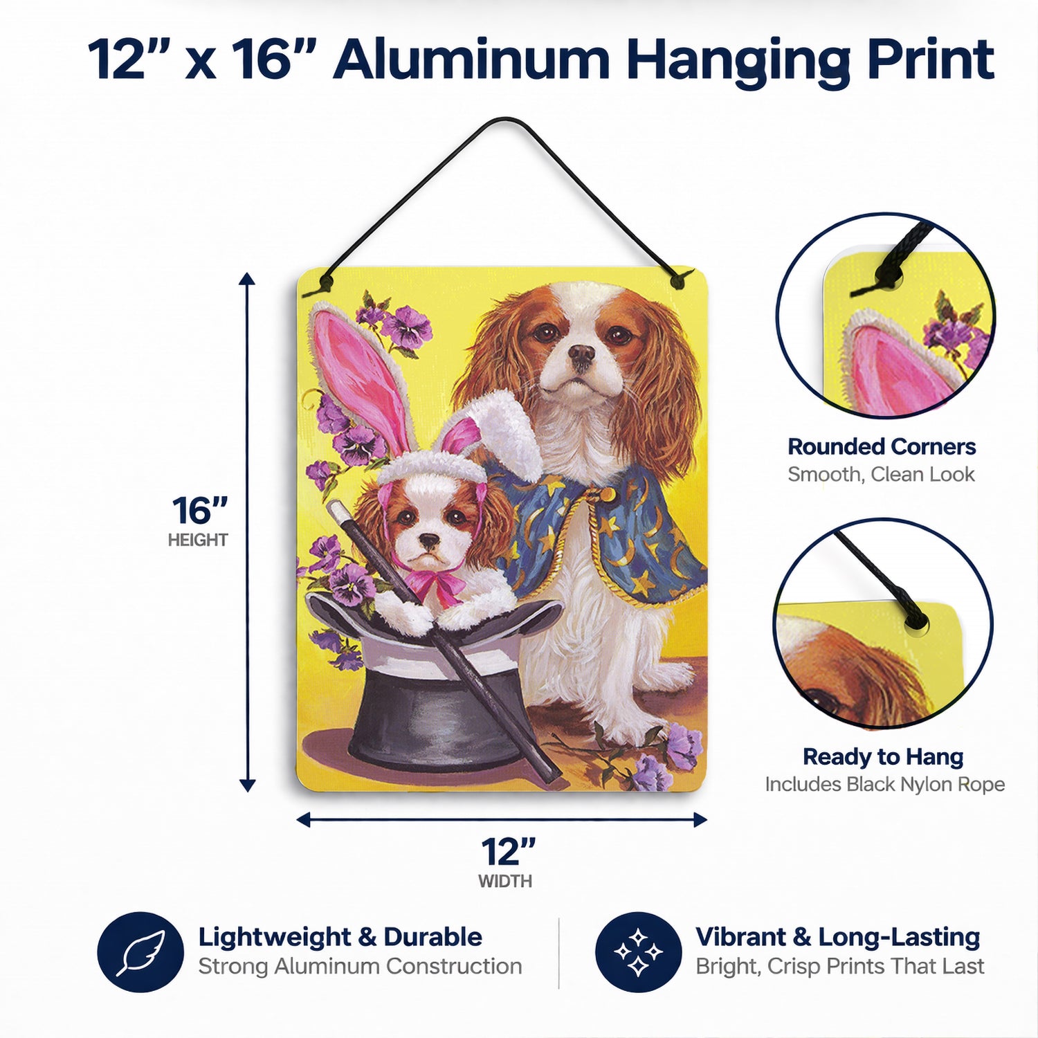 Cavalier Spaniel Easter Magic Wall or Door Hanging Prints Aluminum Metal Sign Kitchen Wall Bar Bathroom Plaque Home Decor Front Door Plaque, 12x16, Multicolor