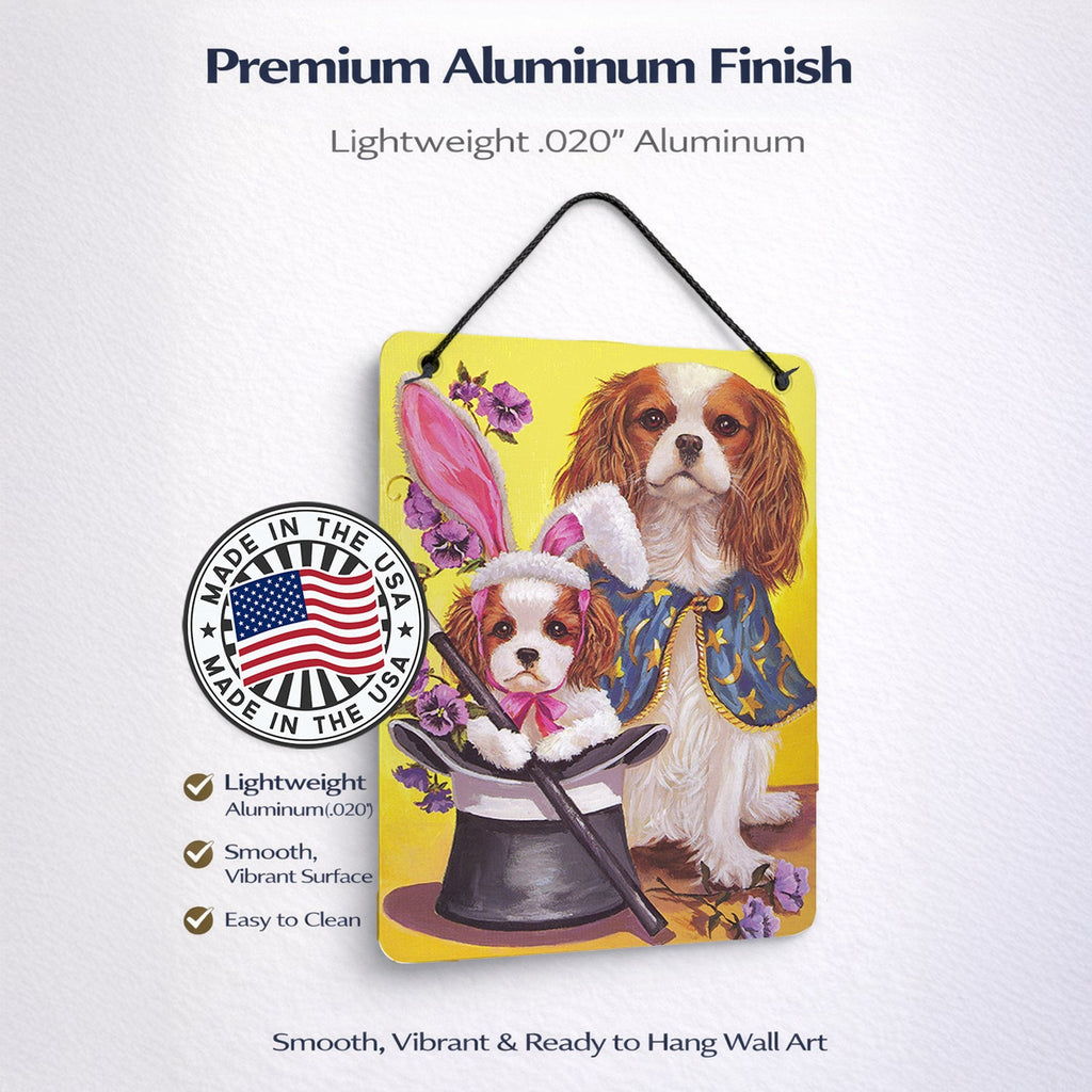 Cavalier Spaniel Easter Magic Wall or Door Hanging Prints Aluminum Metal Sign Kitchen Wall Bar Bathroom Plaque Home Decor Front Door Plaque, 12x16, Multicolor