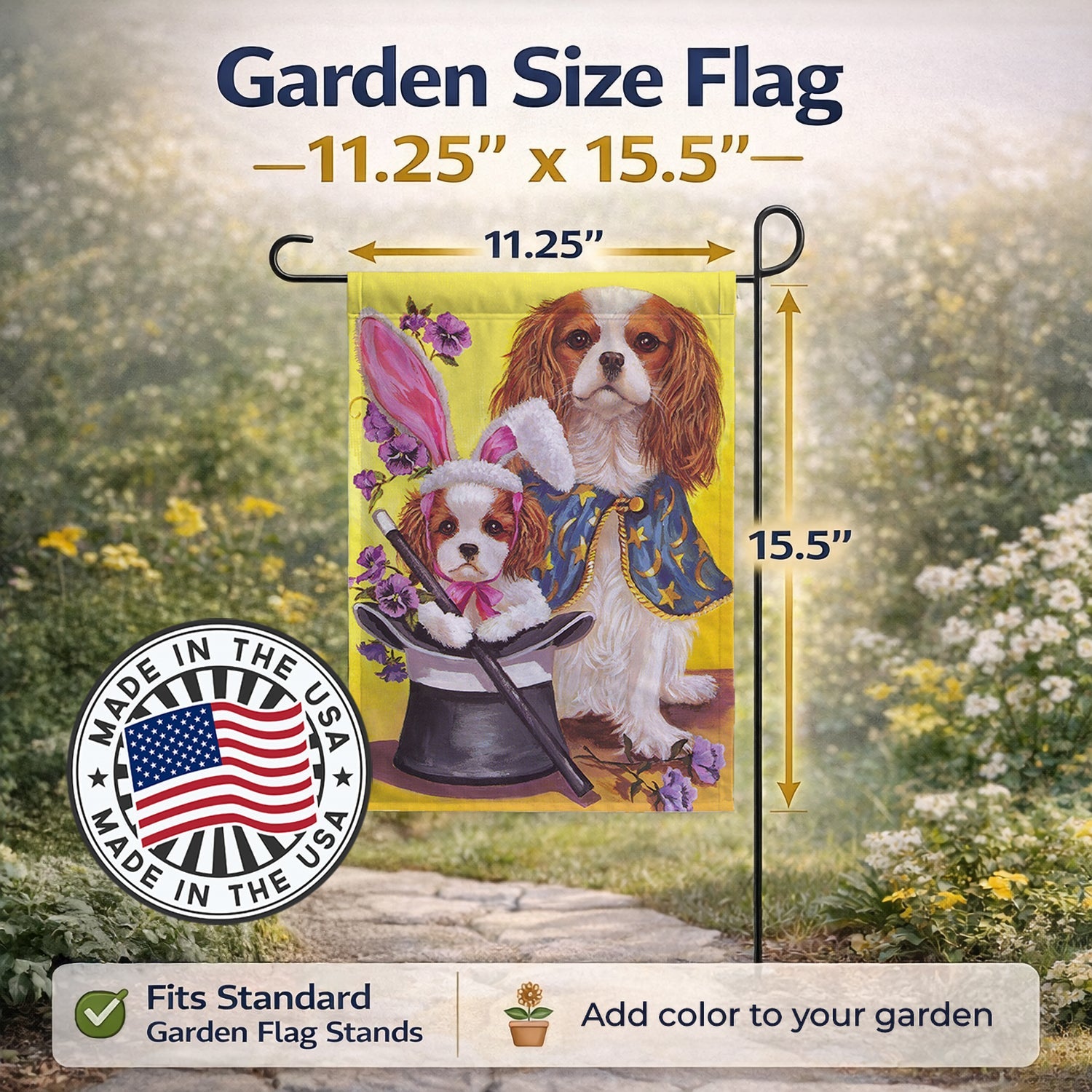 Cavalier Spaniel Easter Magic Garden Flag Mailbox Decorative Yard Banner Outside Patio Artwork for Flower Beds, Garden Size, Multicolor