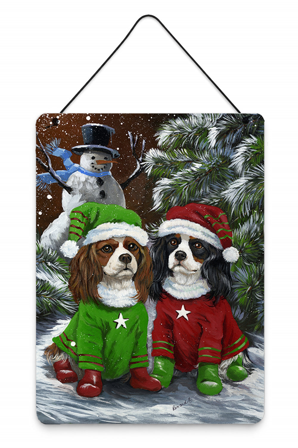 Cavalier Spaniel Snowman Christmas Wall or Door Hanging Prints Aluminum Metal Sign Kitchen Wall Bar Bathroom Plaque Home Decor Front Door Plaque, 12x16, Multicolor