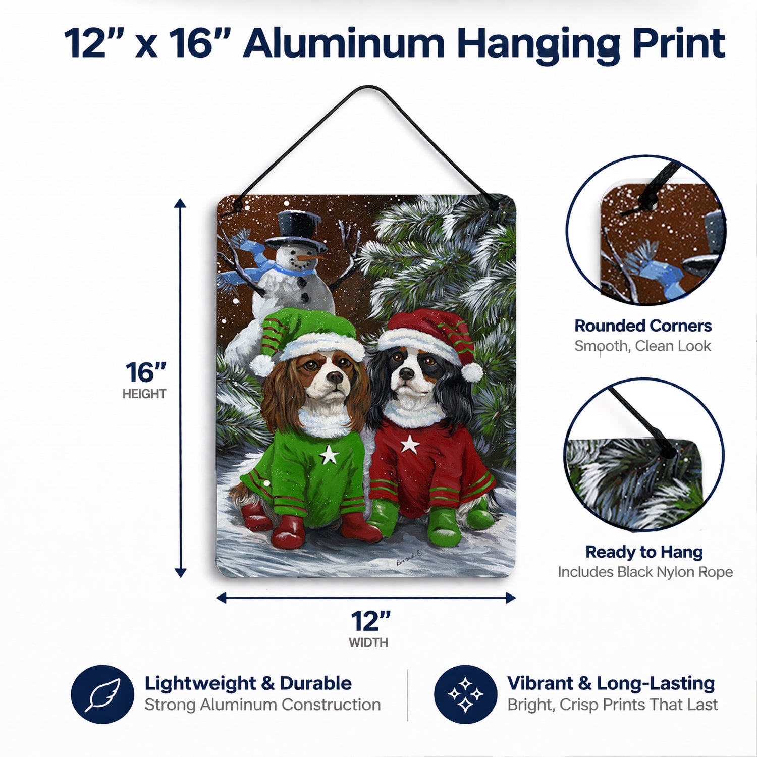 Cavalier Spaniel Snowman Christmas Wall or Door Hanging Prints Aluminum Metal Sign Kitchen Wall Bar Bathroom Plaque Home Decor Front Door Plaque, 12x16, Multicolor