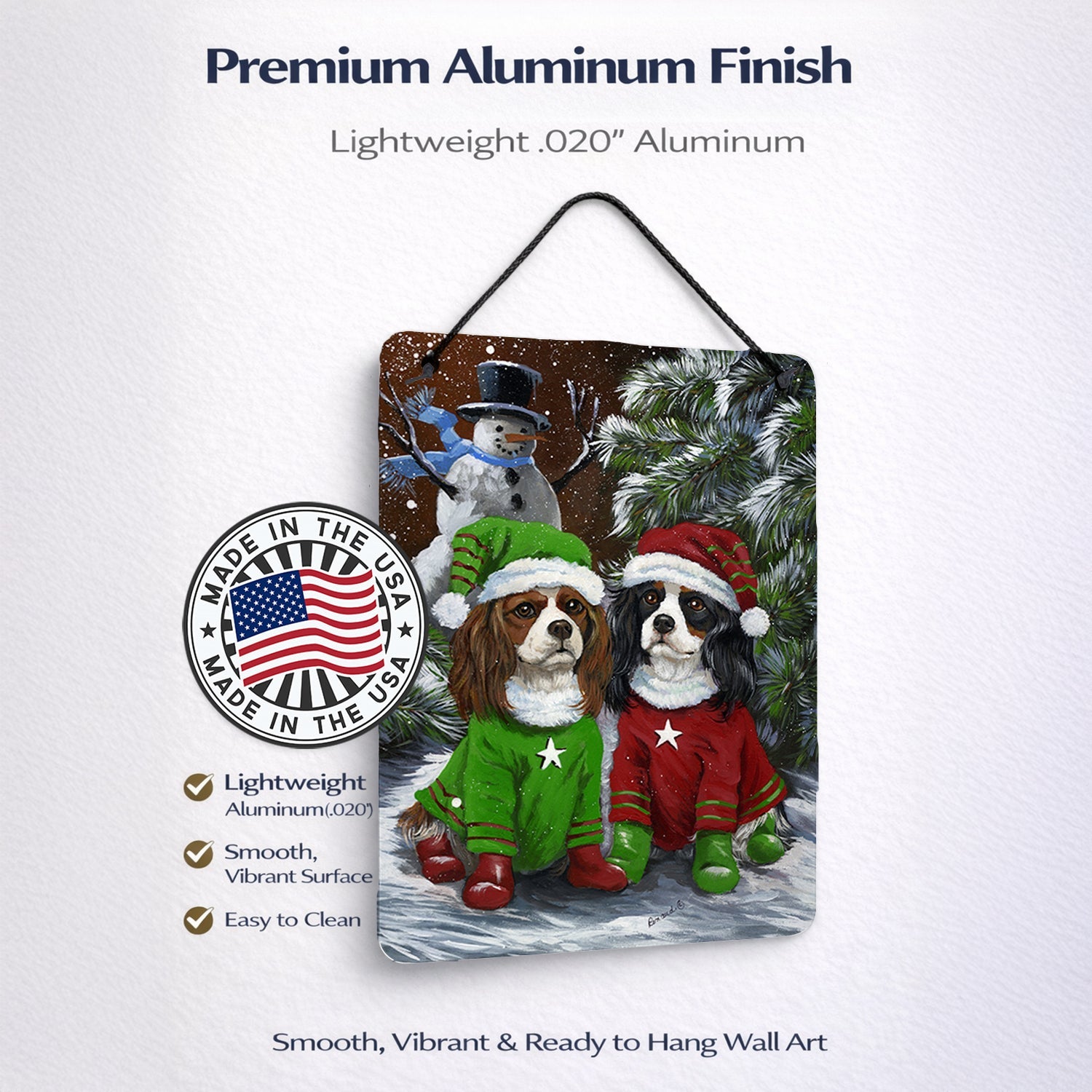 Cavalier Spaniel Snowman Christmas Wall or Door Hanging Prints Aluminum Metal Sign Kitchen Wall Bar Bathroom Plaque Home Decor Front Door Plaque, 12x16, Multicolor