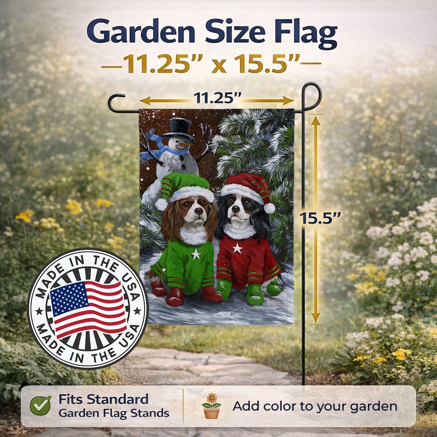Cavalier Spaniel Snowman Christmas Garden Flag Mailbox Decorative Yard Banner Outside Patio Artwork for Flower Beds, Garden Size, Multicolor