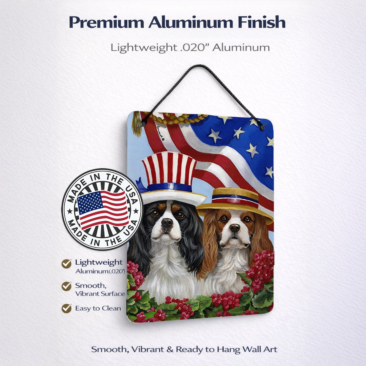 Cavalier Spaniel USA Wall or Door Hanging Prints Aluminum Metal Sign Kitchen Wall Bar Bathroom Plaque Home Decor Front Door Plaque, 12x16, Multicolor
